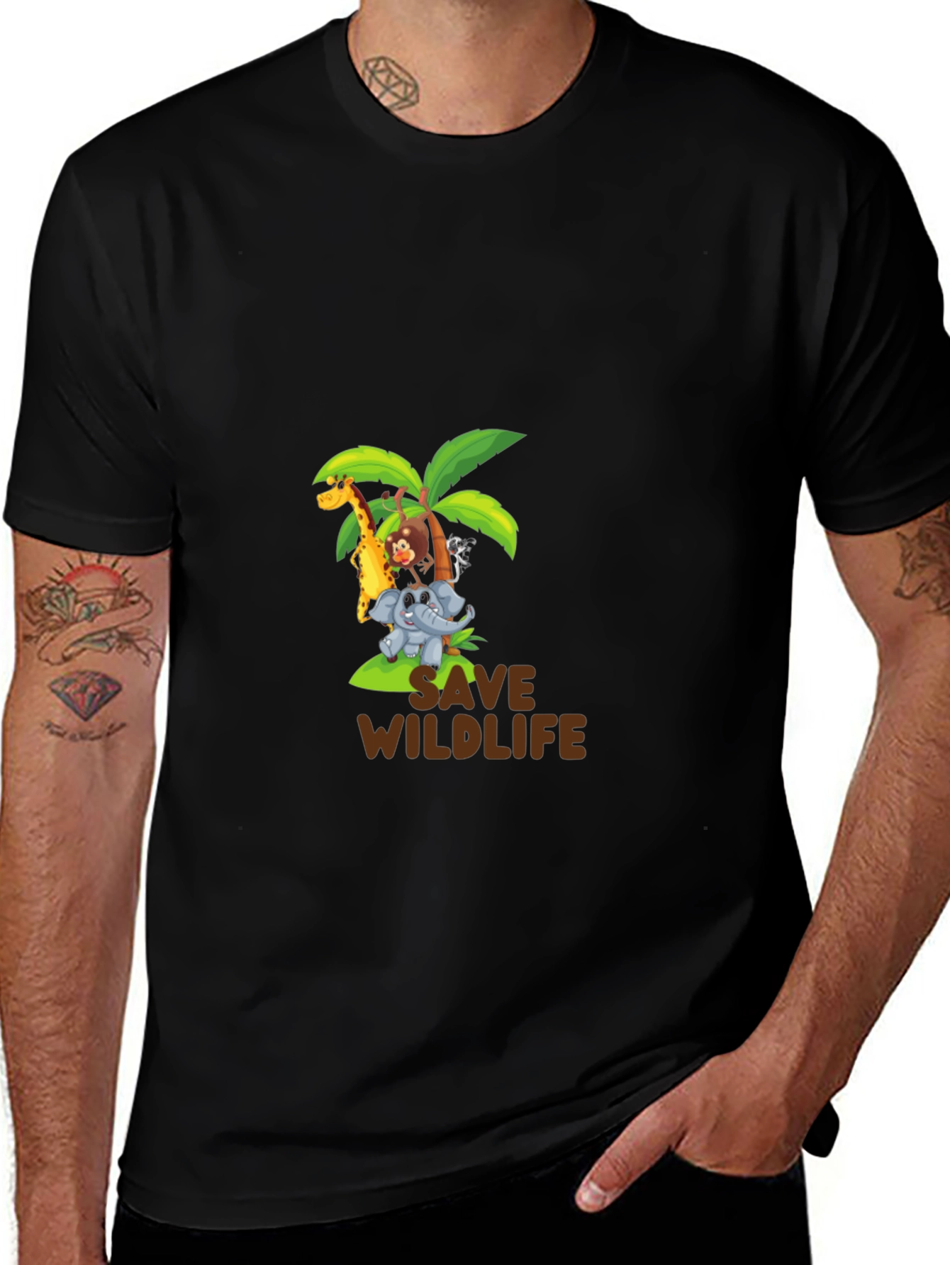 Variant 3 of Save Wildlife Graphic Tee - Black Cotton Blend