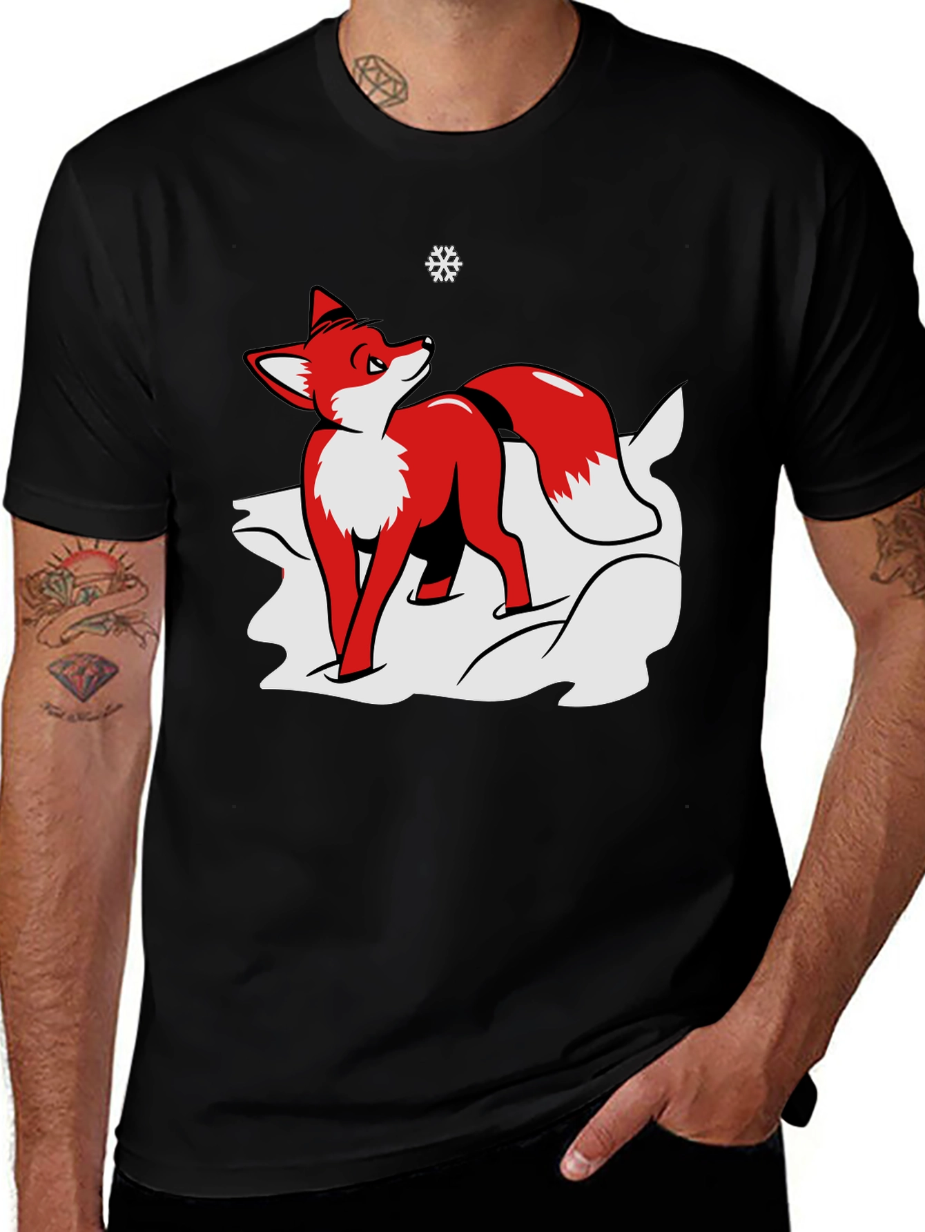 Variant 13 of Fox in Snow Graphic Tee - Black