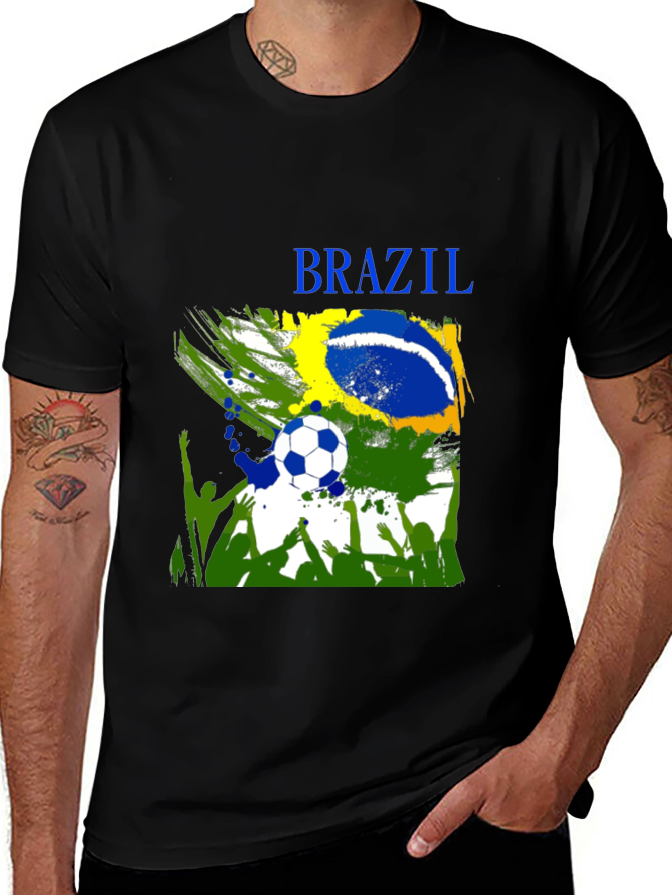 Variant 7 of Brazil Soccer Fan T-Shirt - Black Cotton Tee