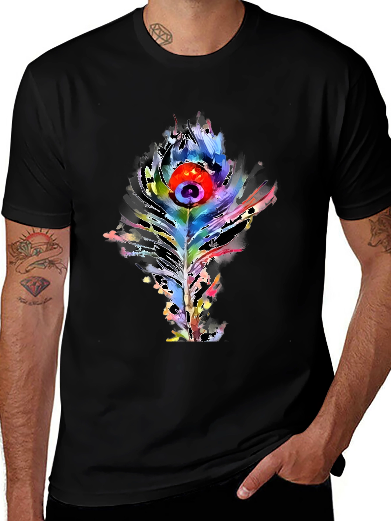 Variant 12 of Watercolor Peacock Feather Graphic Tee