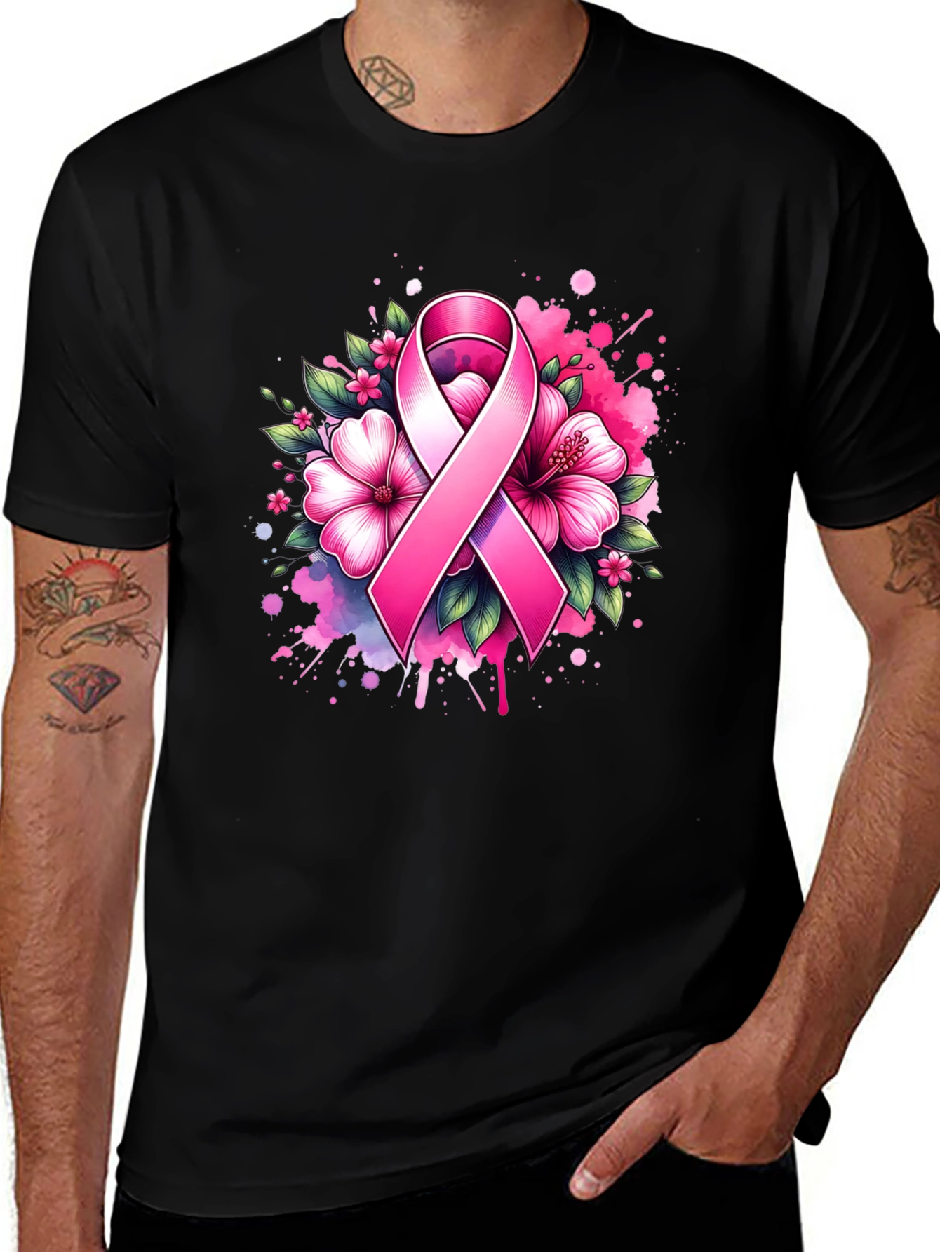 Breast Cancer Awareness Ribbon Floral T-Shirt