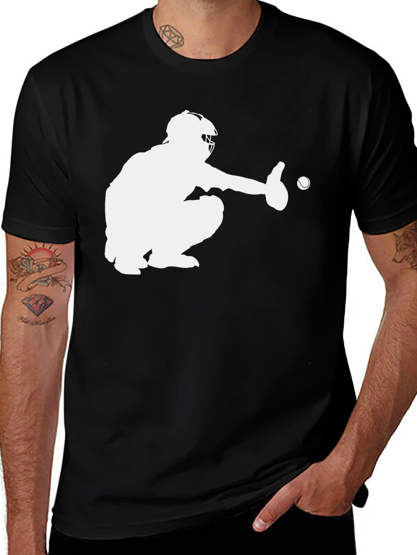 Variant 24 of Baseball Catcher Graphic T-Shirt - Black