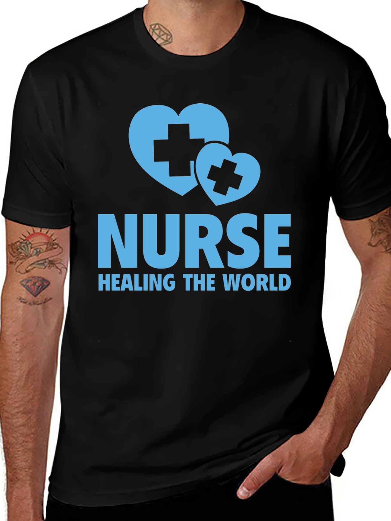 Variant 12 of Nurse Healing the World T-Shirt - Black Cotton