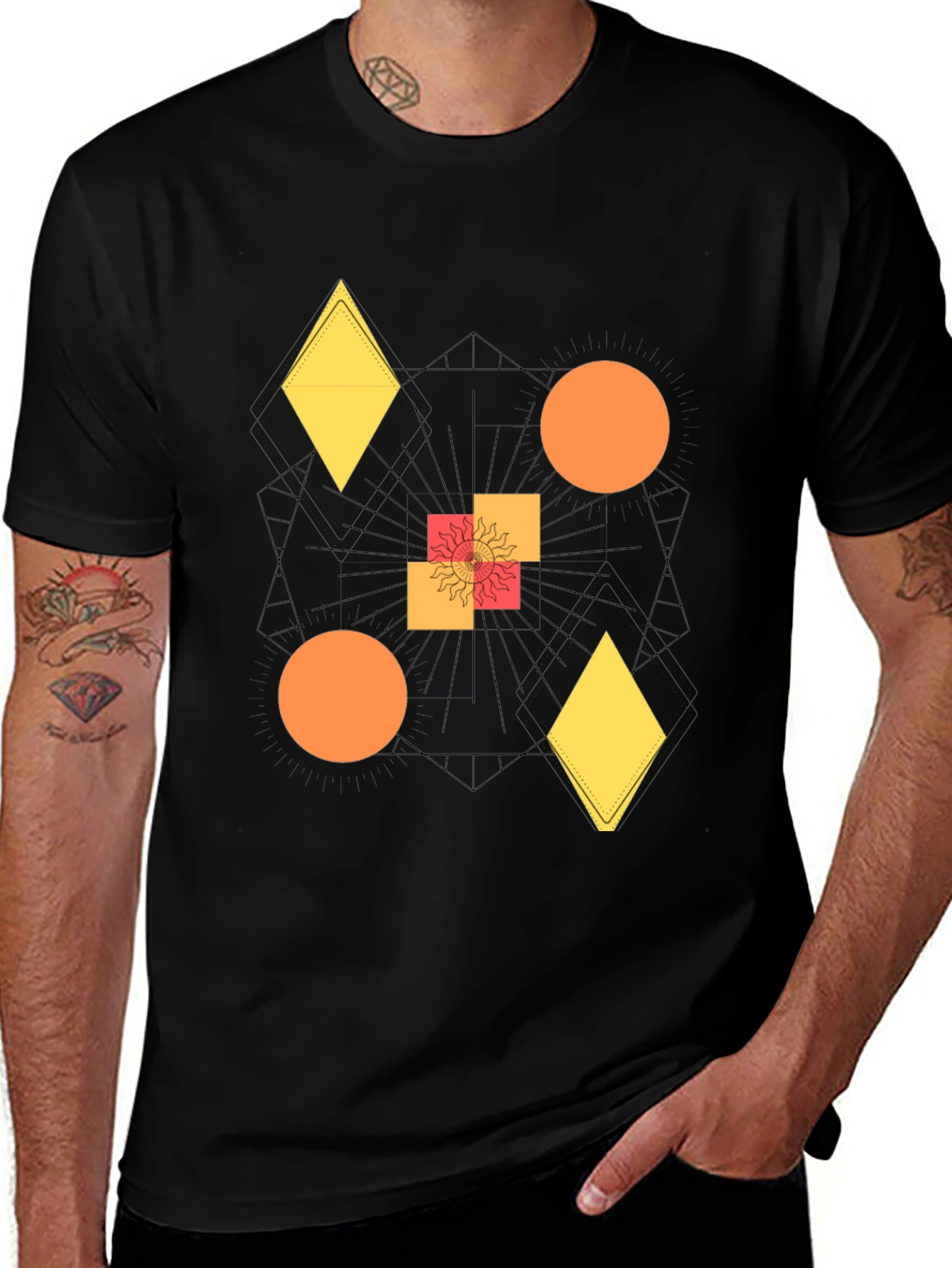 Variant 18 of Abstract Geometric Graphic Print Black T-Shirt