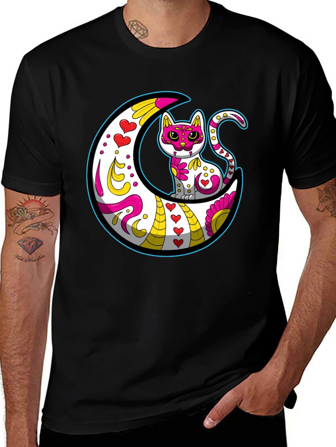 Variant 8 of Sugar Skull Cat on Moon T-Shirt