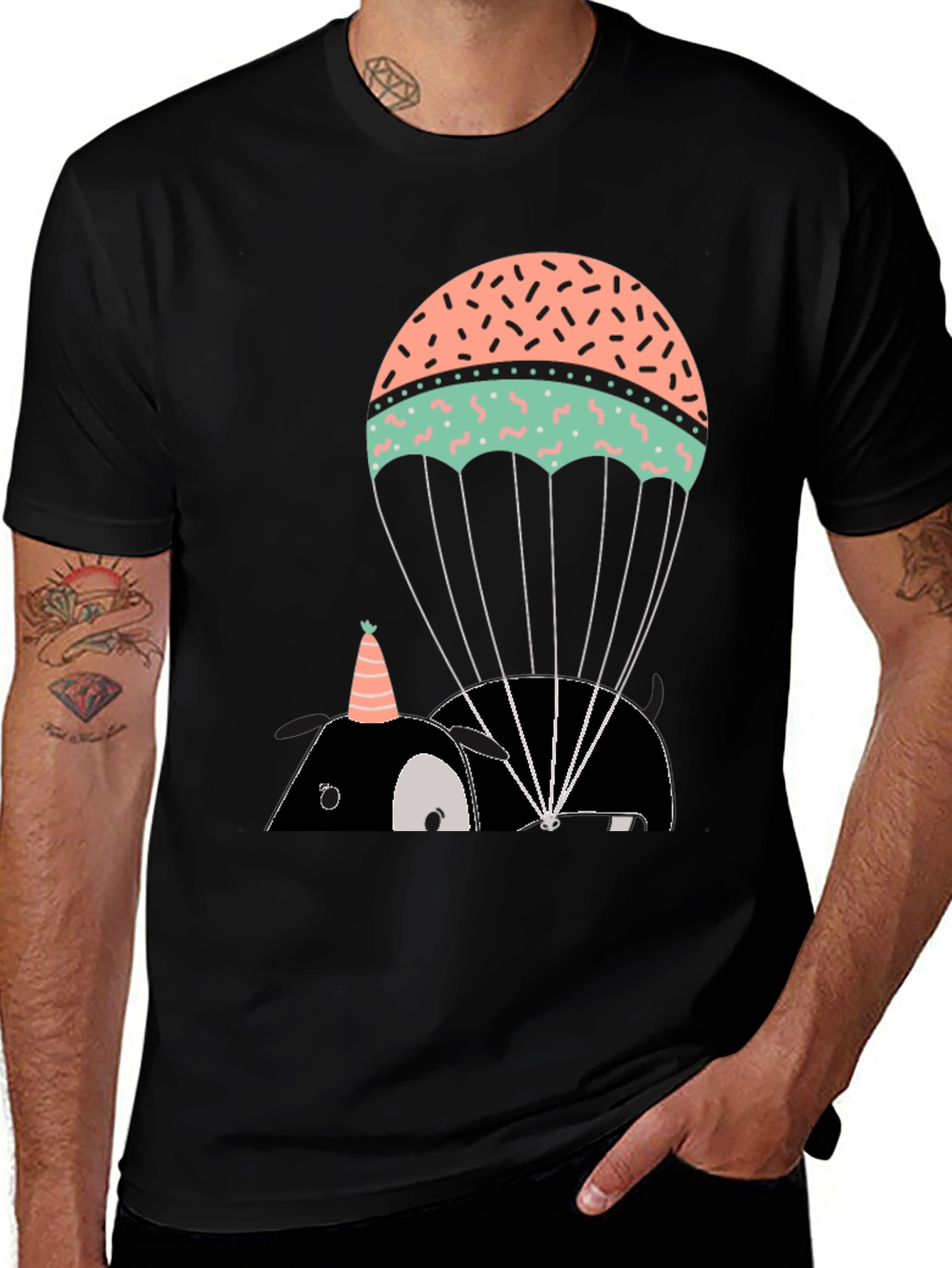 Variant 15 of Black T-Shirt with Parachute Animal Design