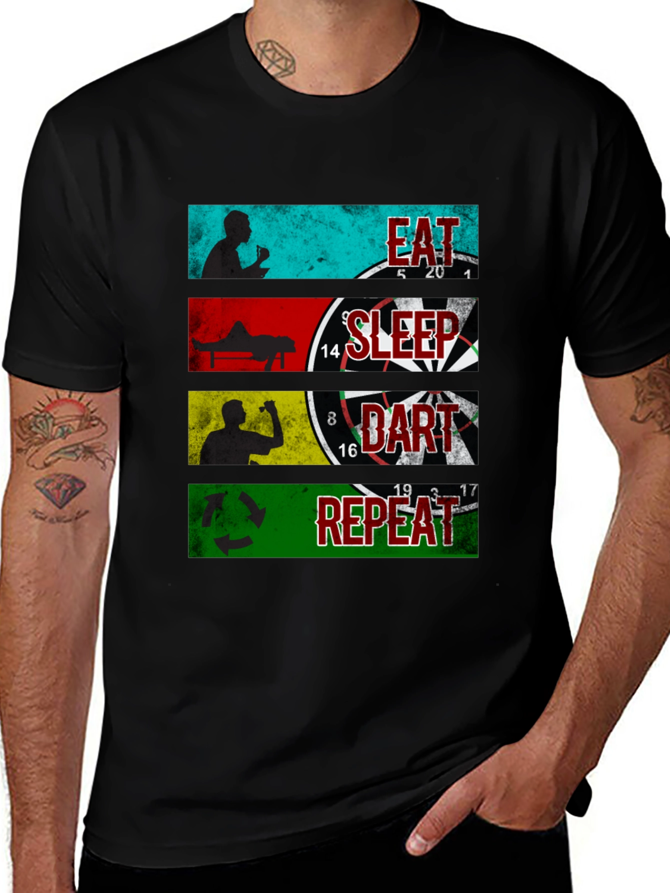 Variant 8 of Eat Sleep Dart Repeat Graphic Tee - Black