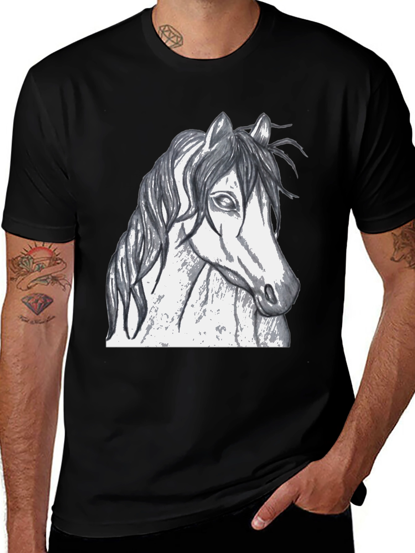 Variant 20 of Horse Graphic Tee - Black Cotton Blend T-Shirt