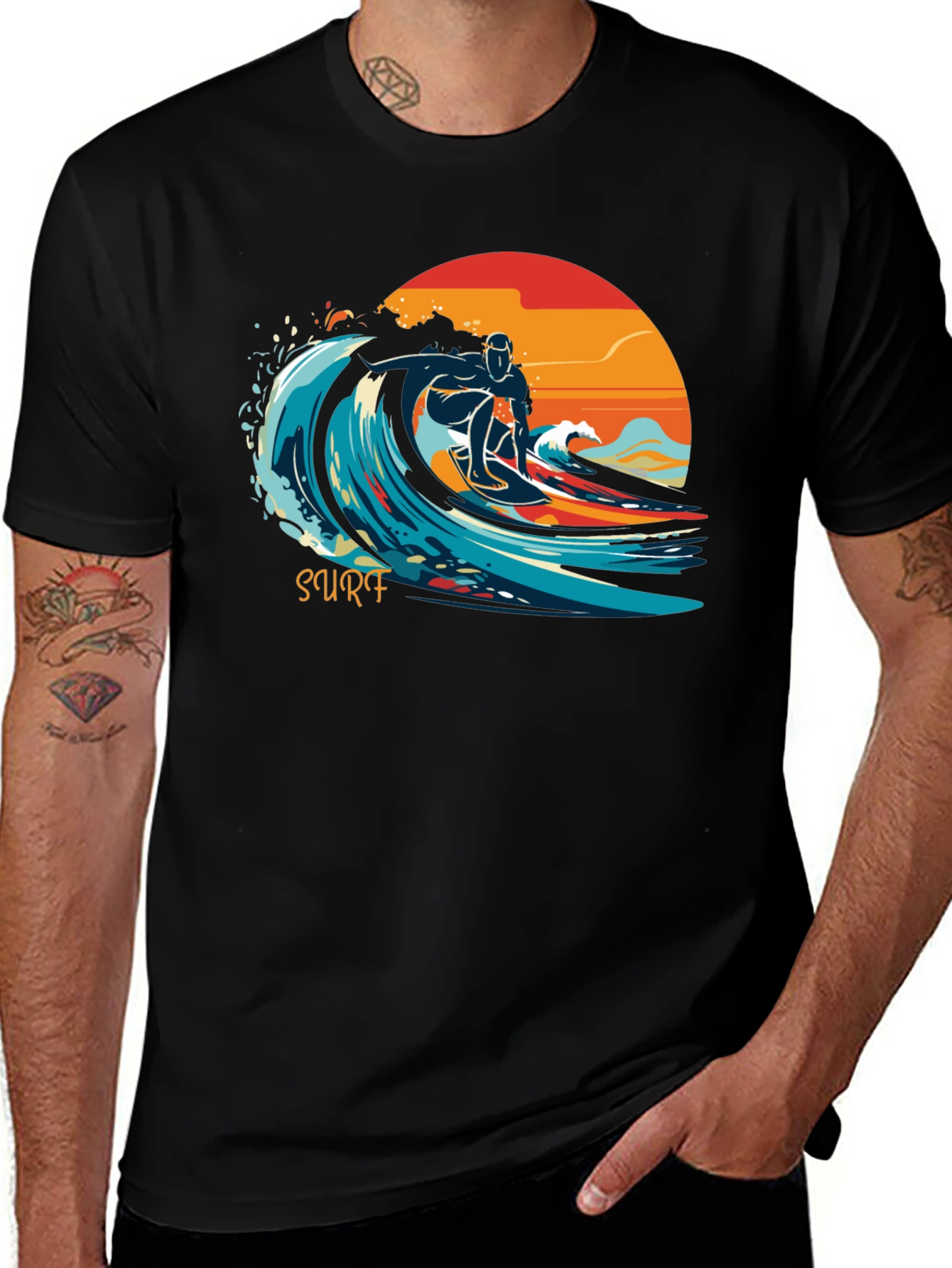 Variant 8 of Surf's Up Graphic Tee - Black Cotton T-Shirt
