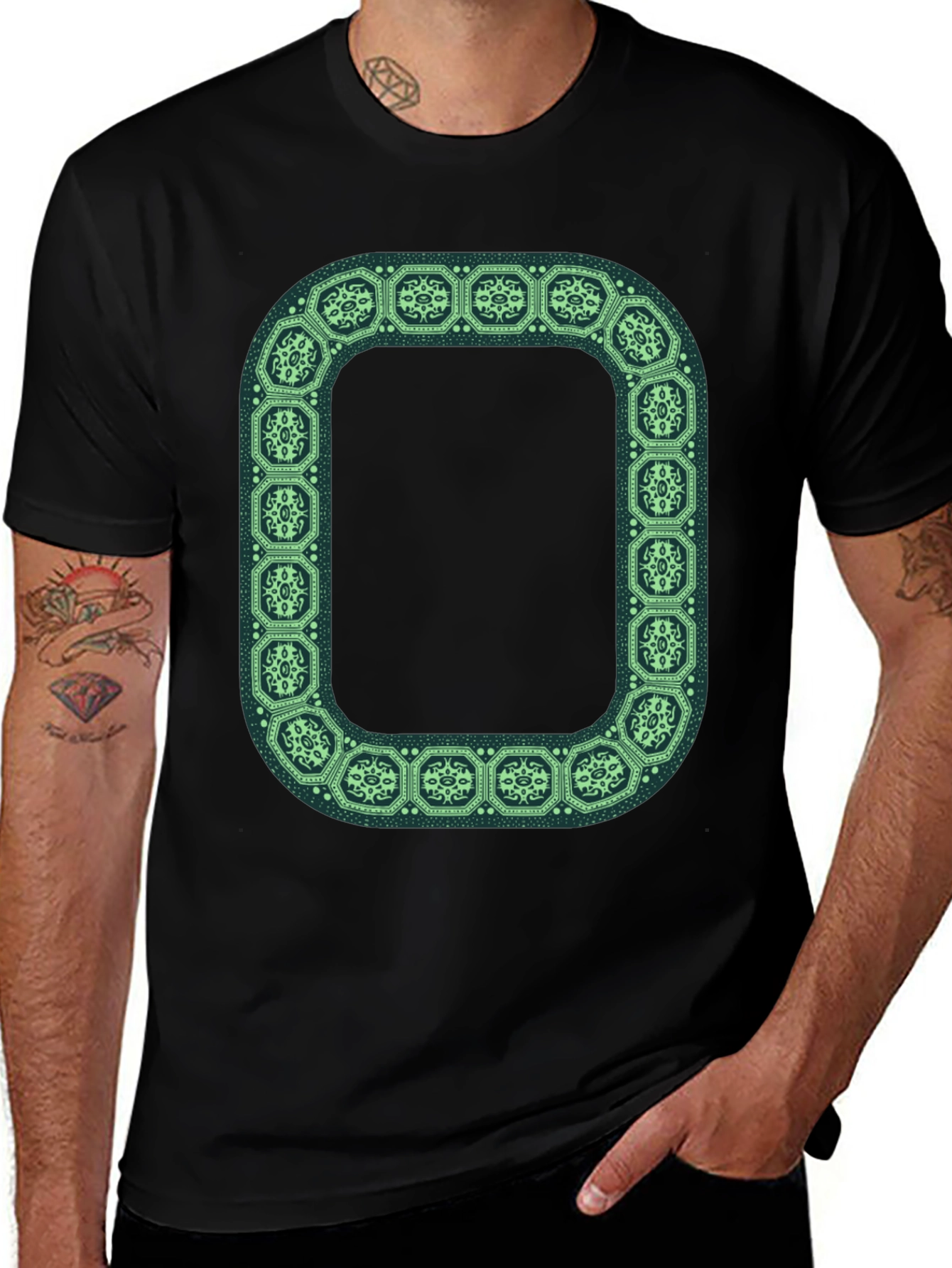 Variant 28 of Geometric Aztec Frame Graphic Tee - Black