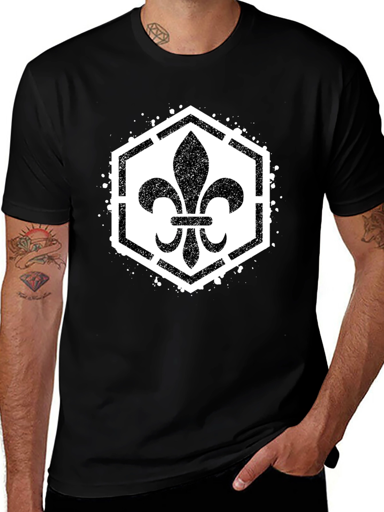 Variant 20 of Fleur-de-Lis Graphic Tee - Black Cotton Casual Wear