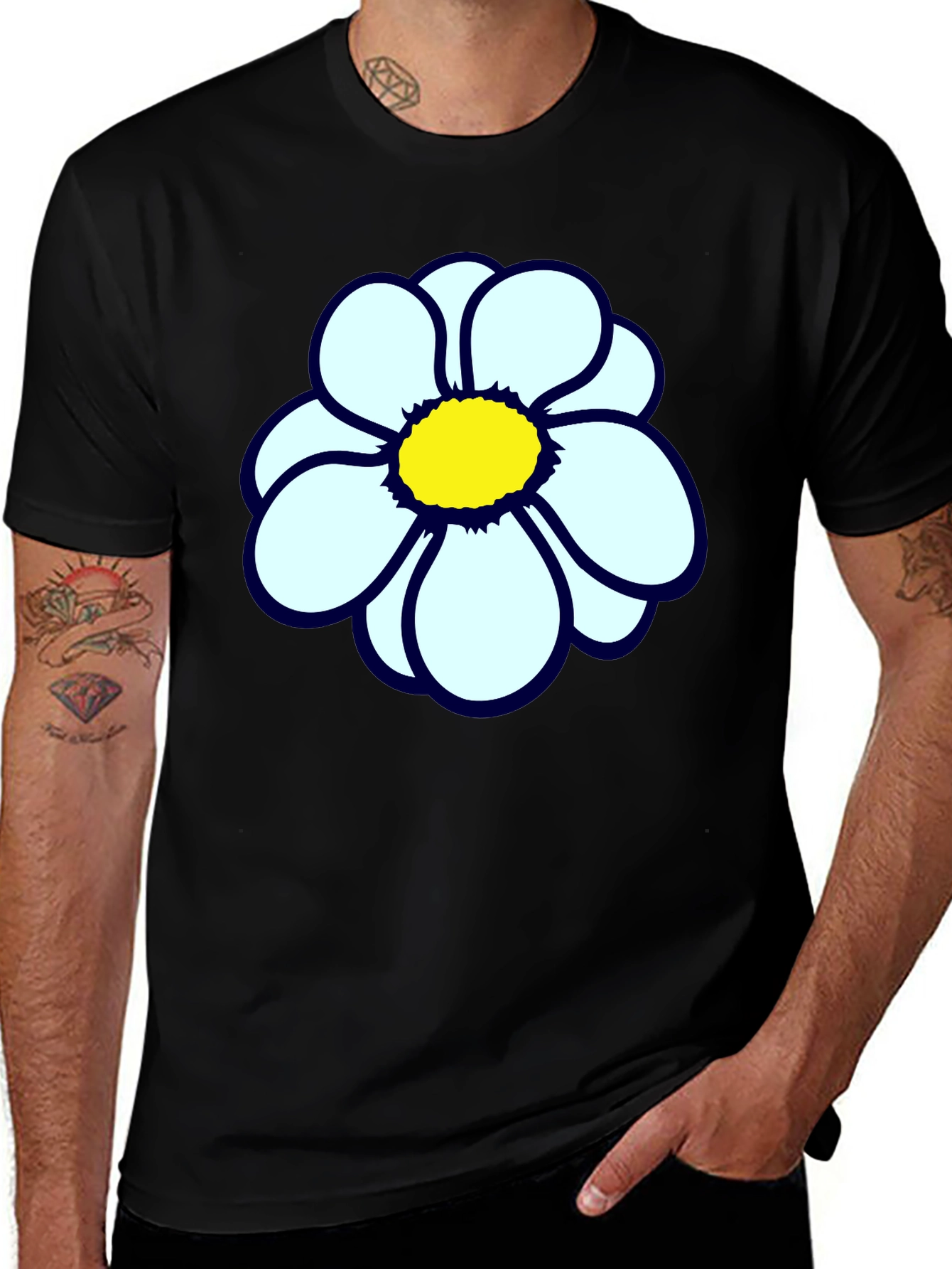 Variant 4 of Black T-Shirt with Flower Print