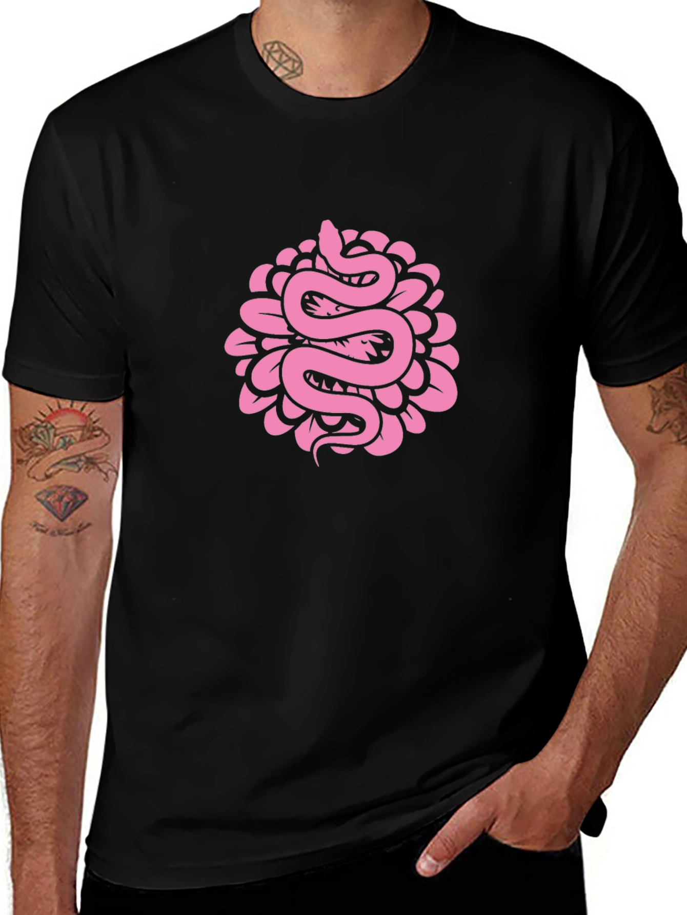 Variant 26 of Snake Flower Graphic Tee - Black Cotton T-Shirt