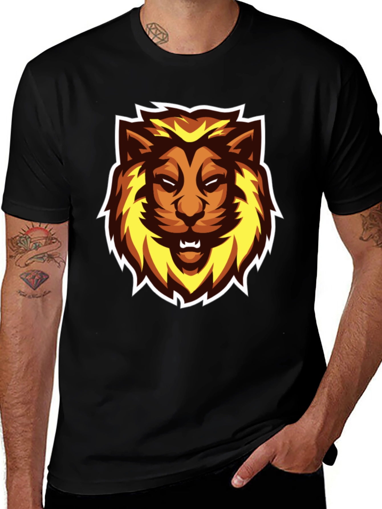 Variant 22 of Bold Lion Graphic Tee - Black Cotton Blend