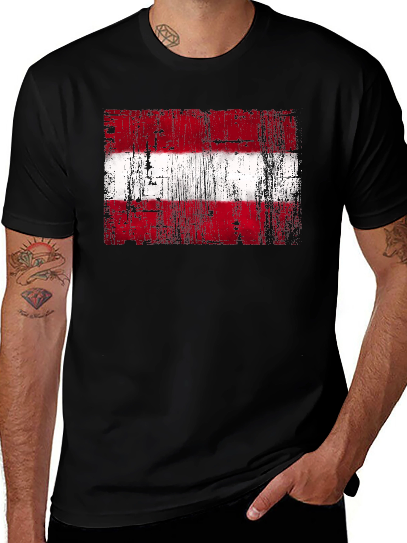 Distressed Austria Flag Graphic Tee - Black Cotton T-Shirt