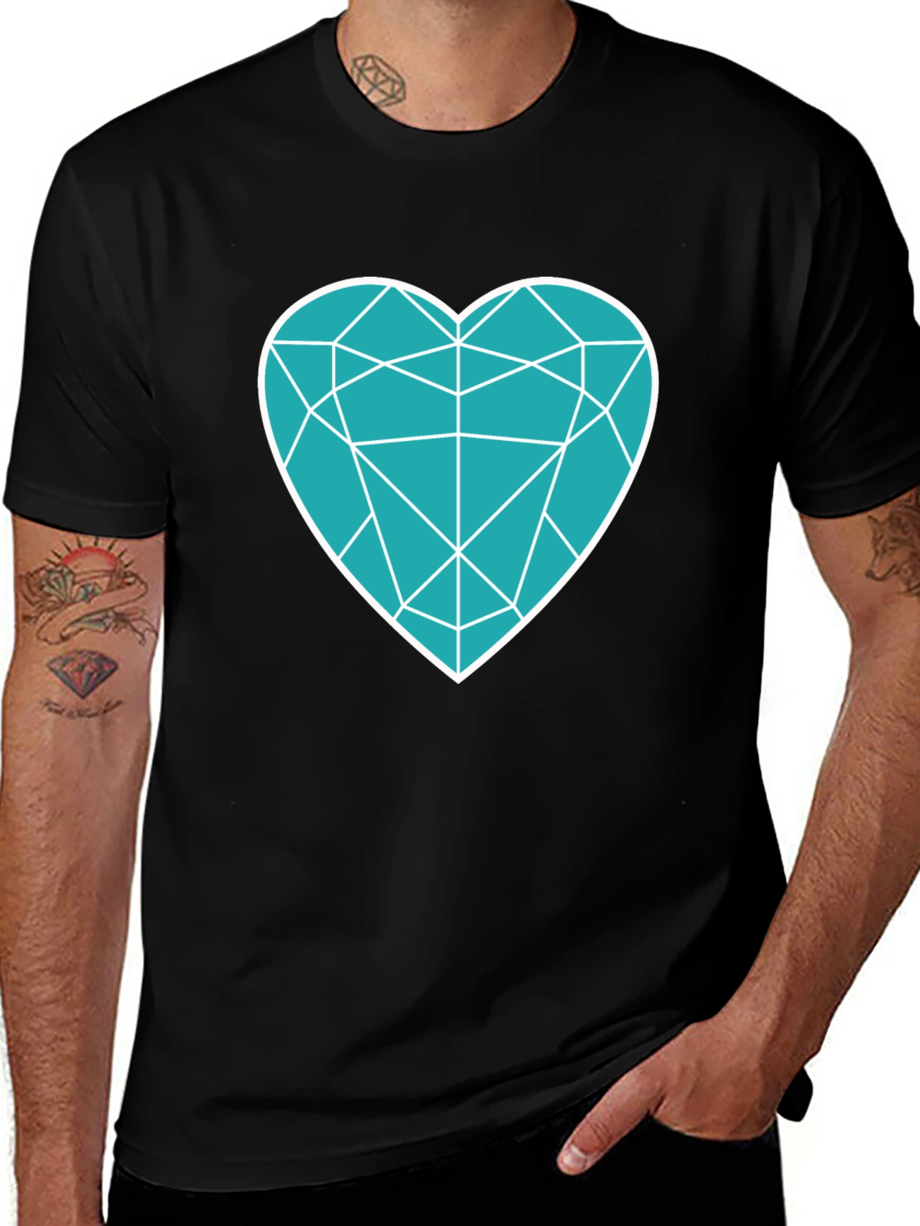 Variant 18 of Geometric Heart Graphic Tee - Modern Black T-Shirt