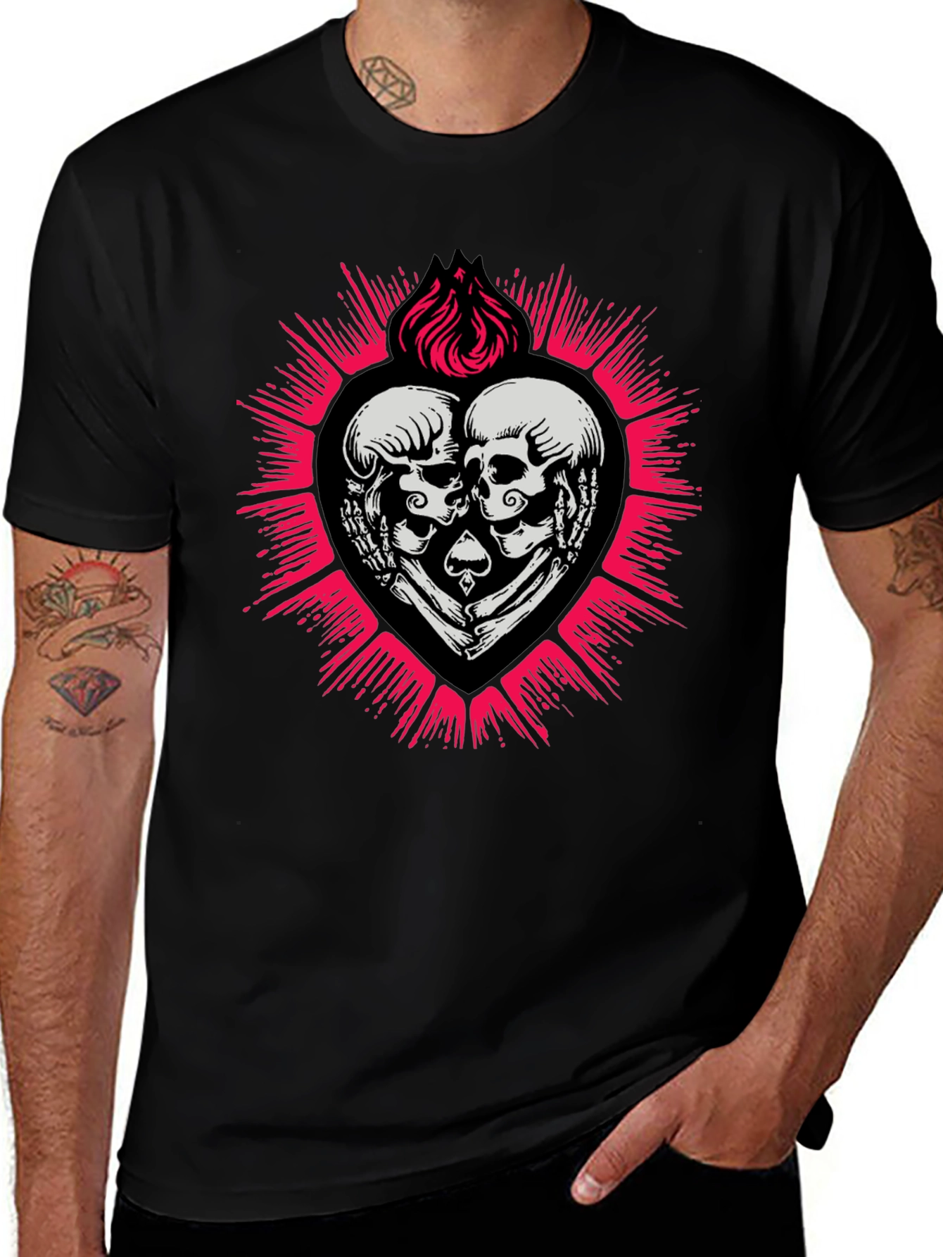Variant 5 of Skull Heart Graphic Tee - Edgy Style