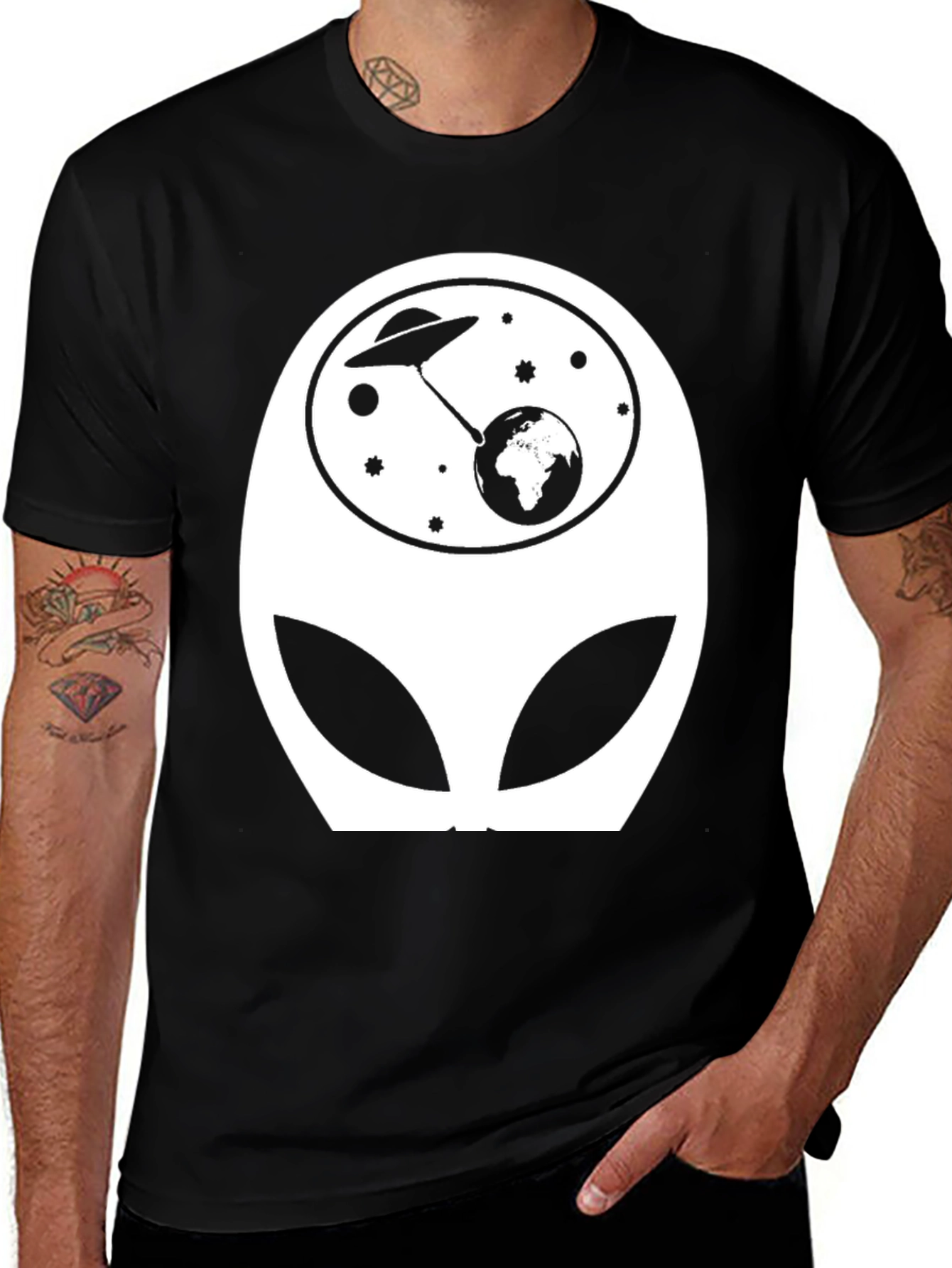 Variant 15 of Alien UFO T-Shirt - Black Graphic Tee