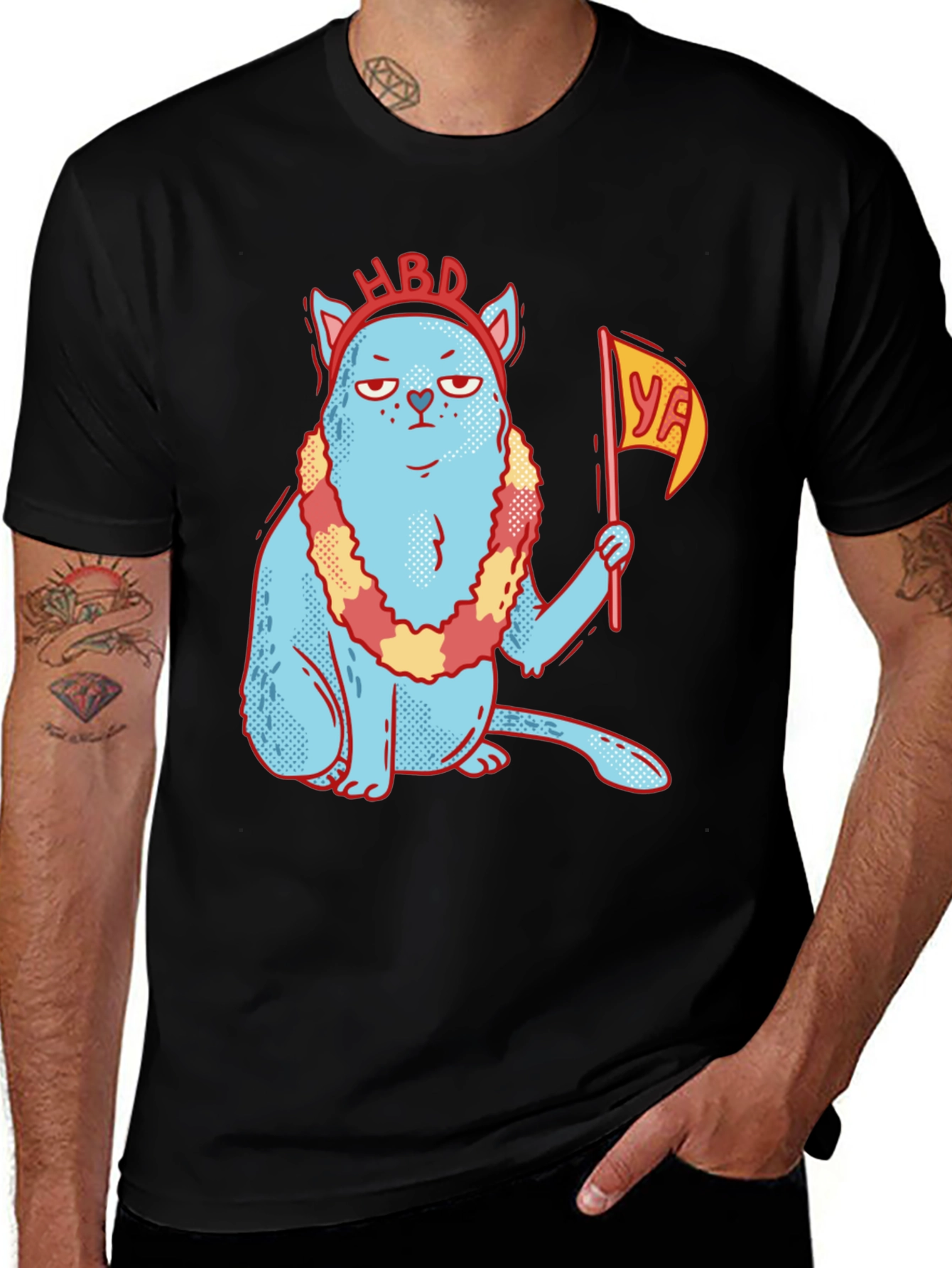 Variant 5 of Funny Cat Birthday T-Shirt - "HBD YA!" Graphic Tee