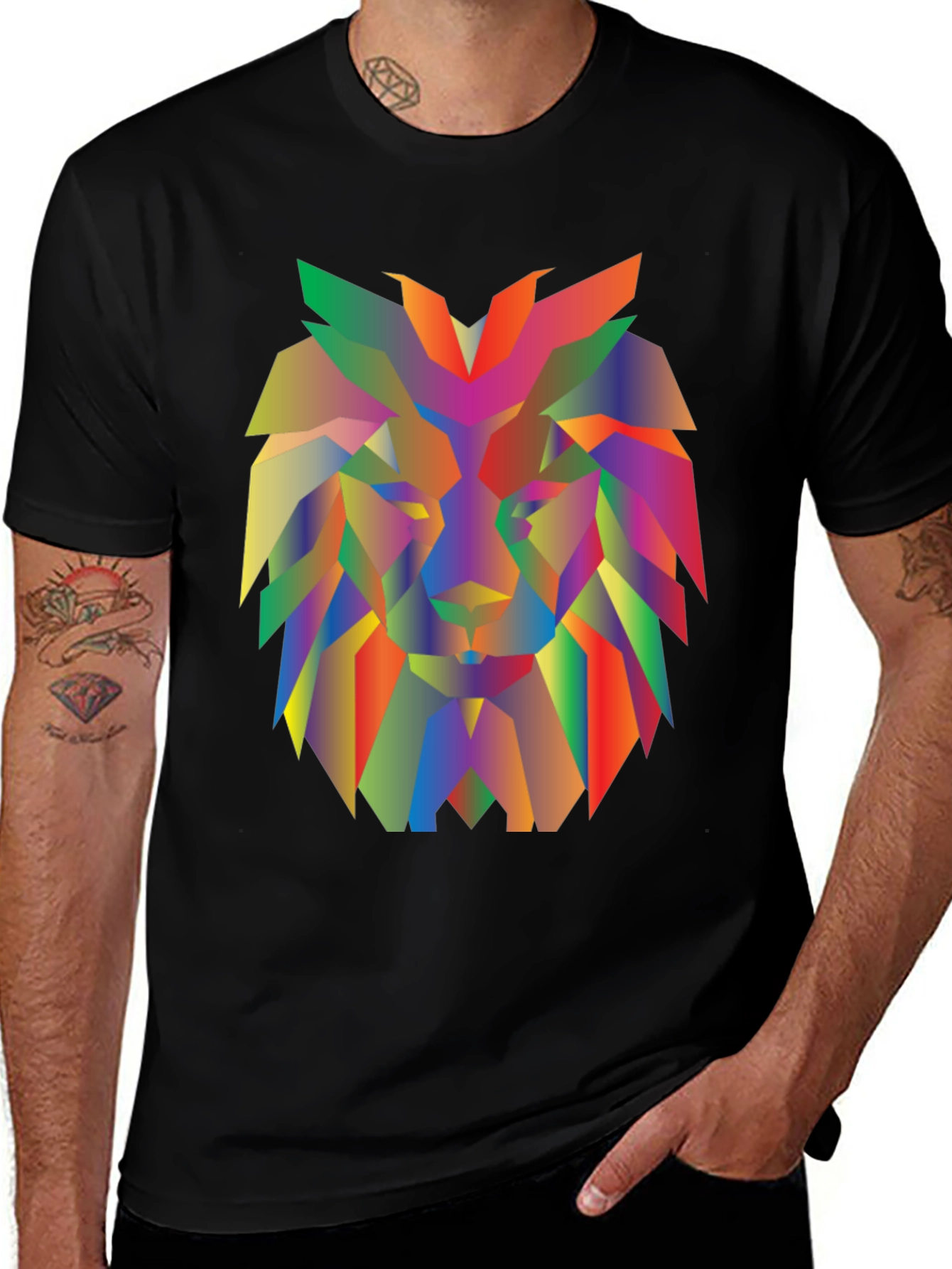 Variant 8 of Geometric Lion Graphic Tee - Modern Men's Black T-Shirt