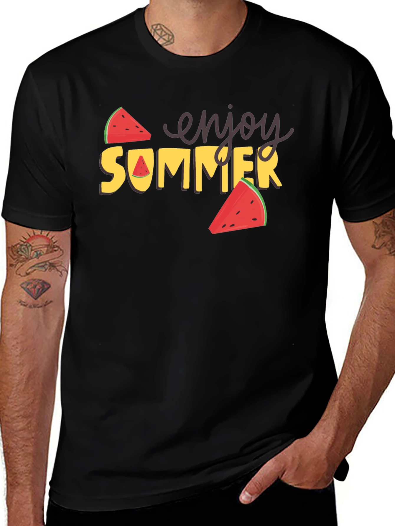 Variant 18 of Enjoy Summer Watermelon Graphic Tee - Black