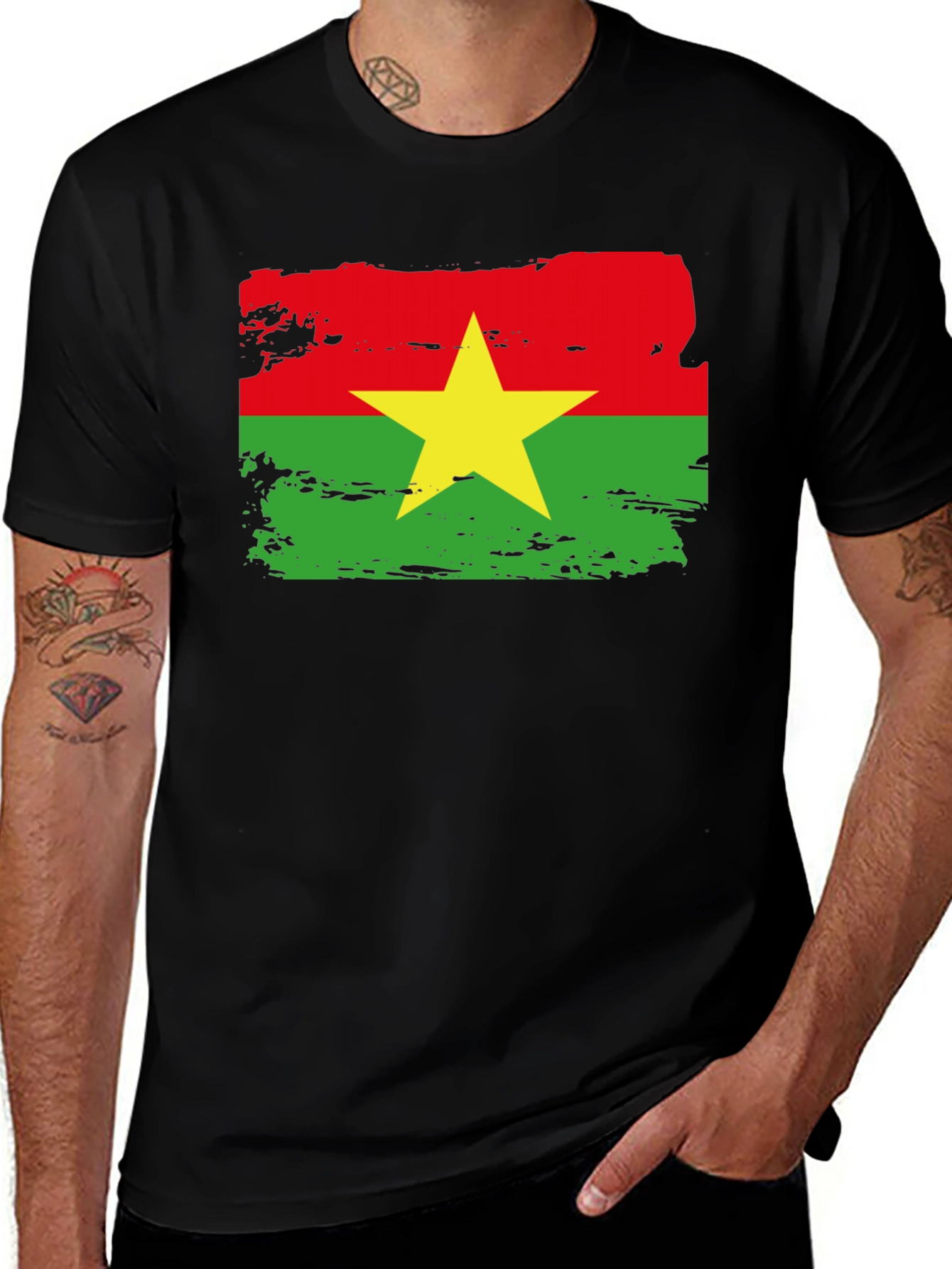 Variant 20 of Burkina Faso Flag T-Shirt - Black Cotton Tee