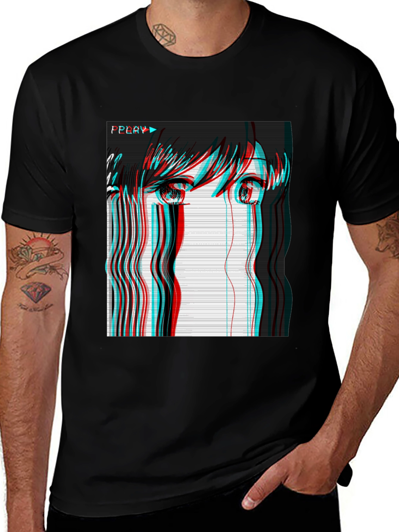 Variant 10 of Anime Glitch Style Black T-Shirt