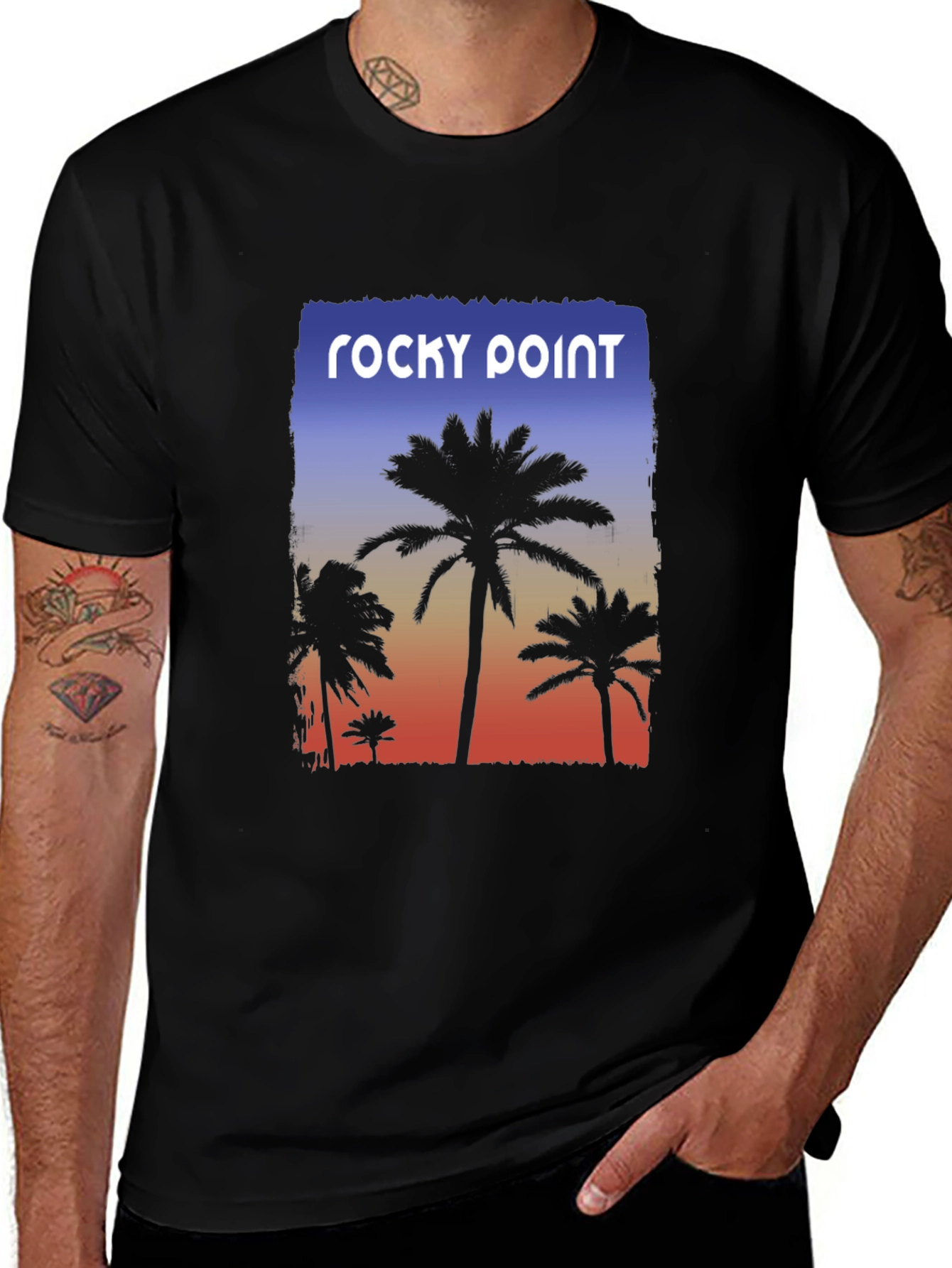 Rocky Point Palm Tee - Sunset Design, Black