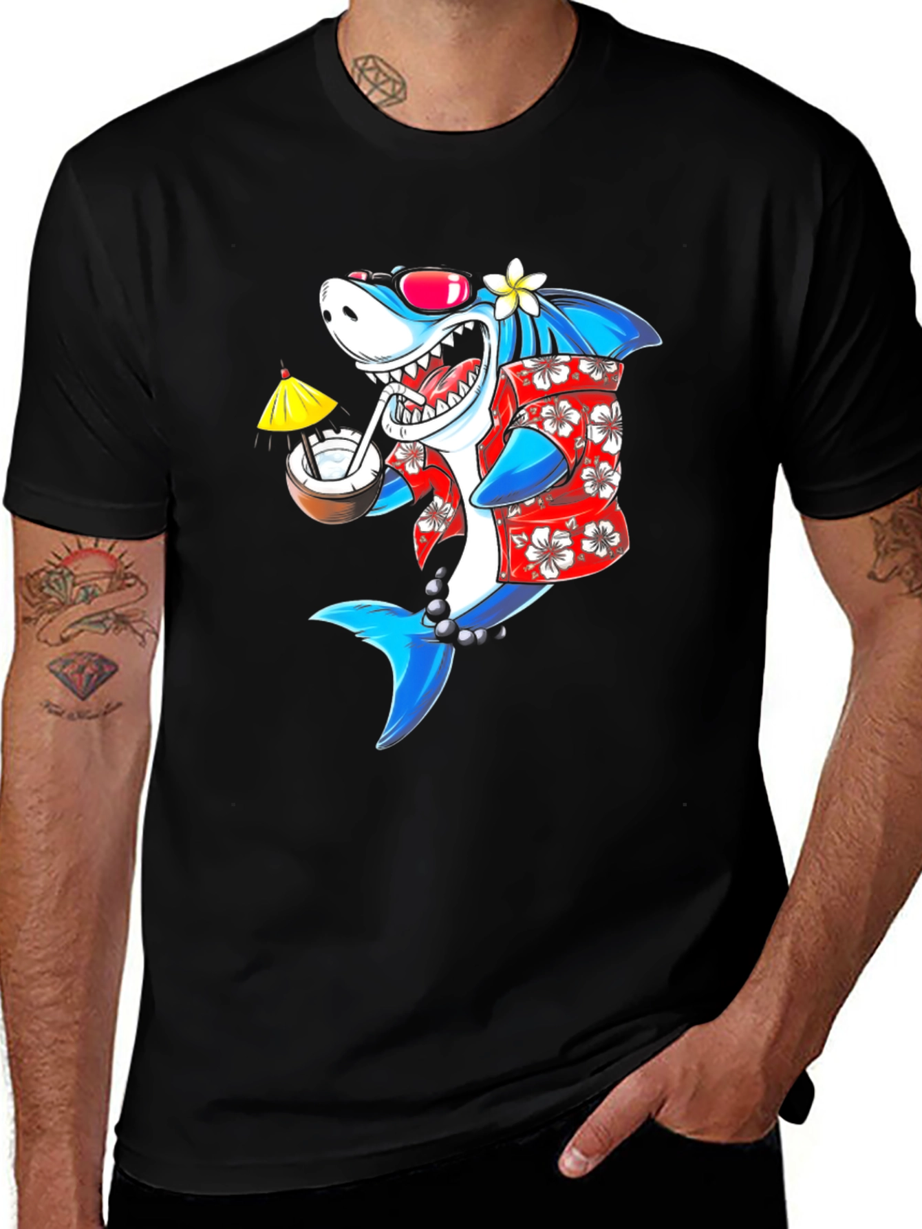 Variant 24 of Tropical Shark Hawaiian Shirt Graphic Tee