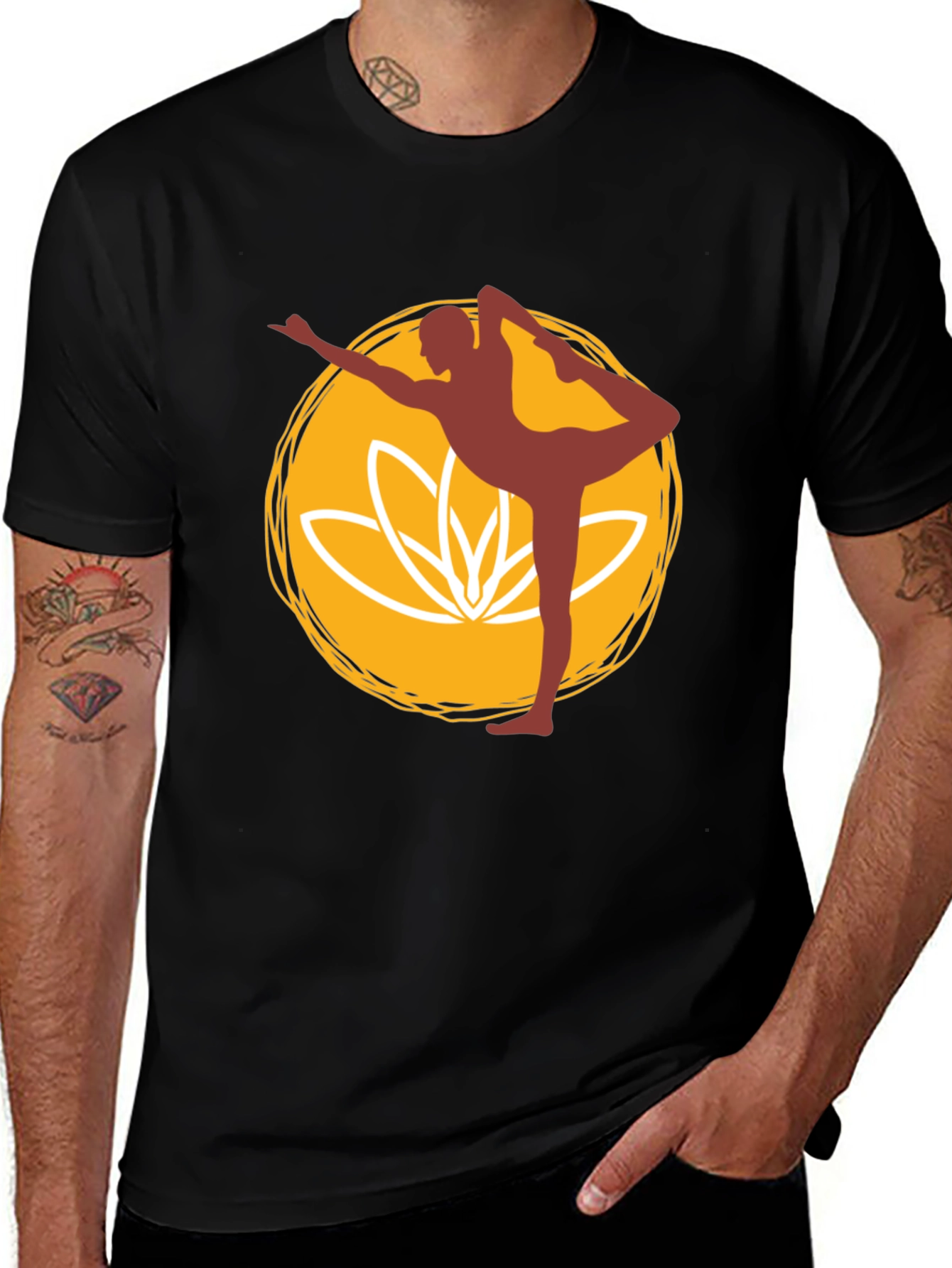 Variant 9 of Yoga Pose Graphic Tee - Black Cotton Blend T-Shirt