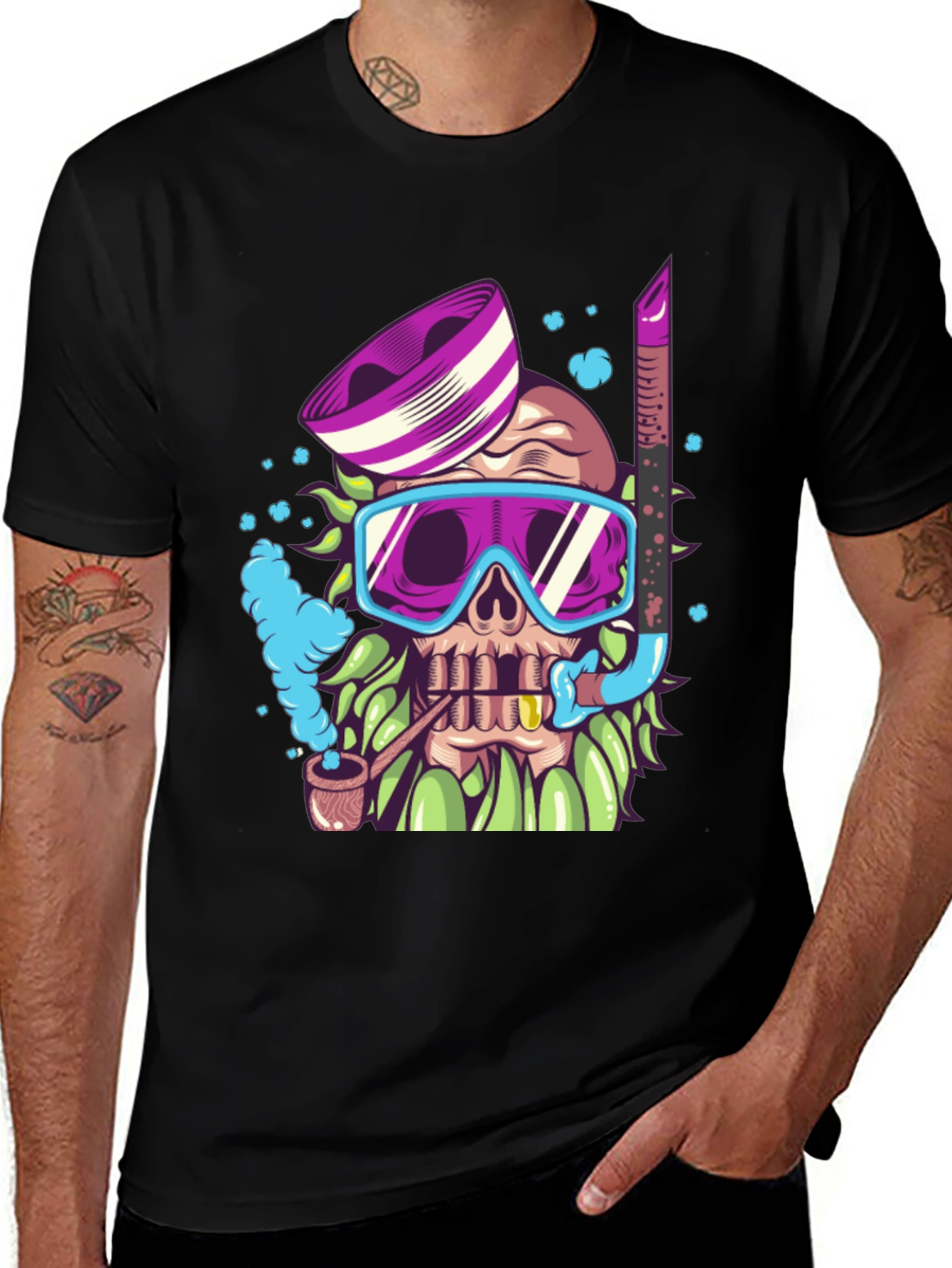 Variant 18 of Diver Skull Graphic Tee - Black Cotton T-Shirt