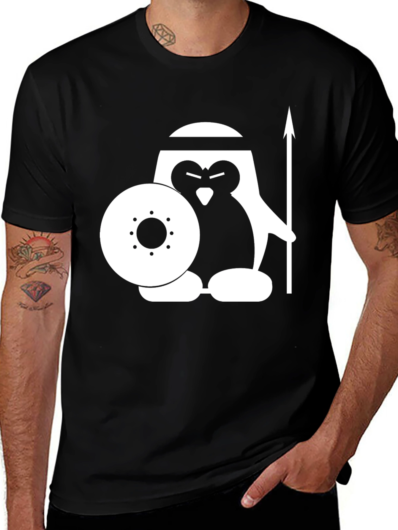 Variant 14 of Warrior Penguin Graphic T-Shirt - Black Cotton Tee