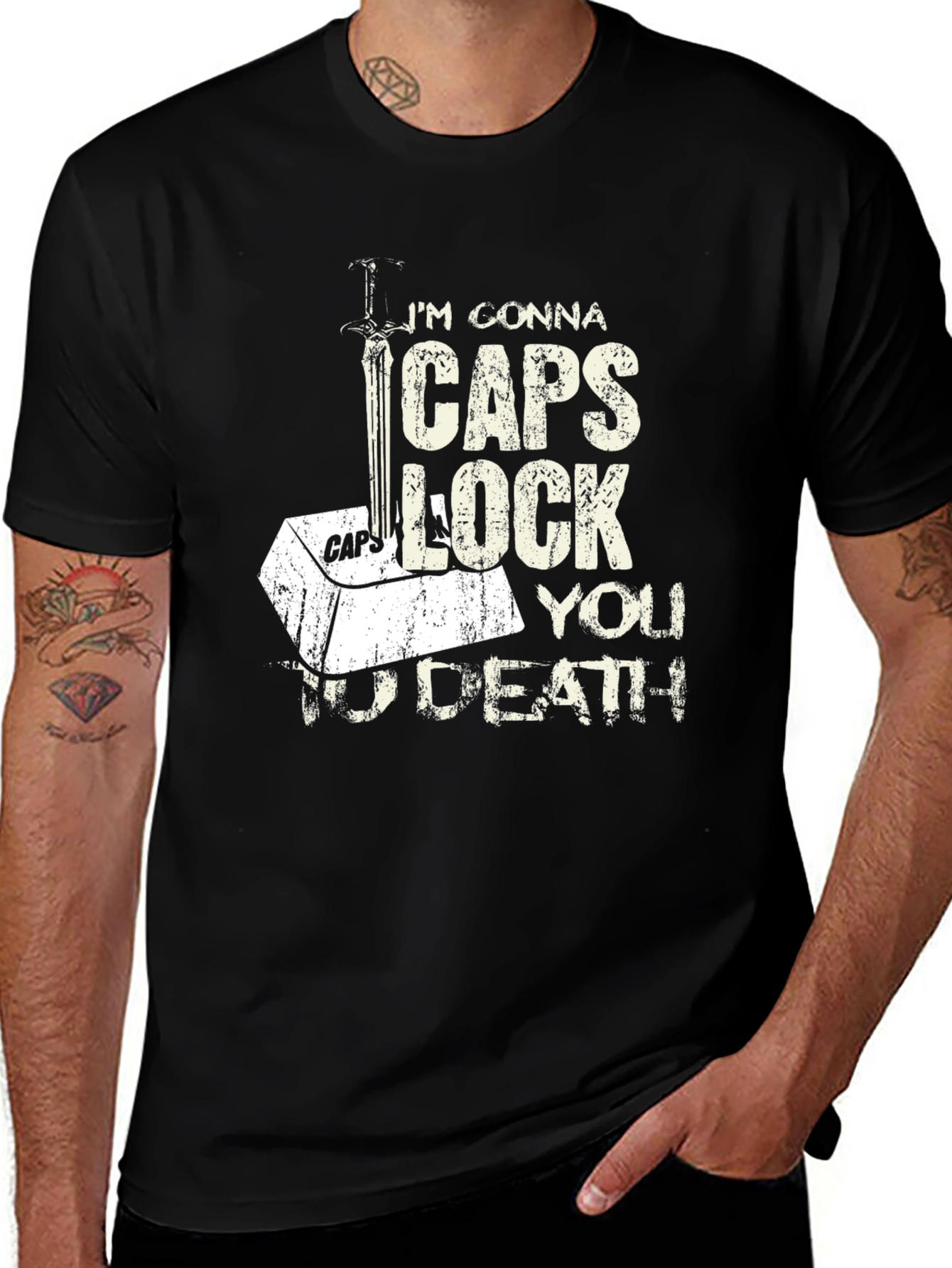 Black Caps Lock You To Death T-Shirt - Black main image
