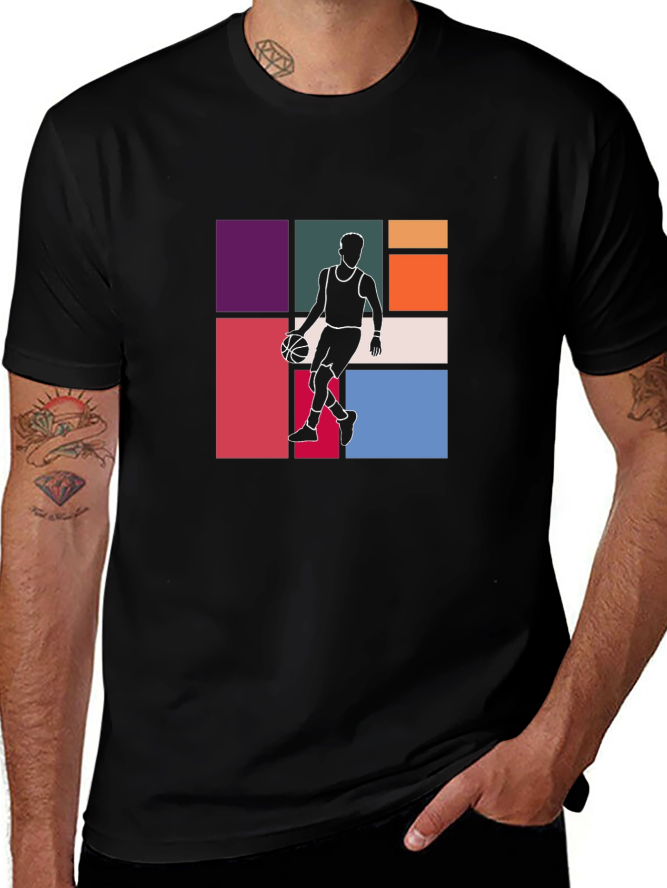 Variant 4 of Retro Basketball Graphic Tee - Black Cotton T-Shirt