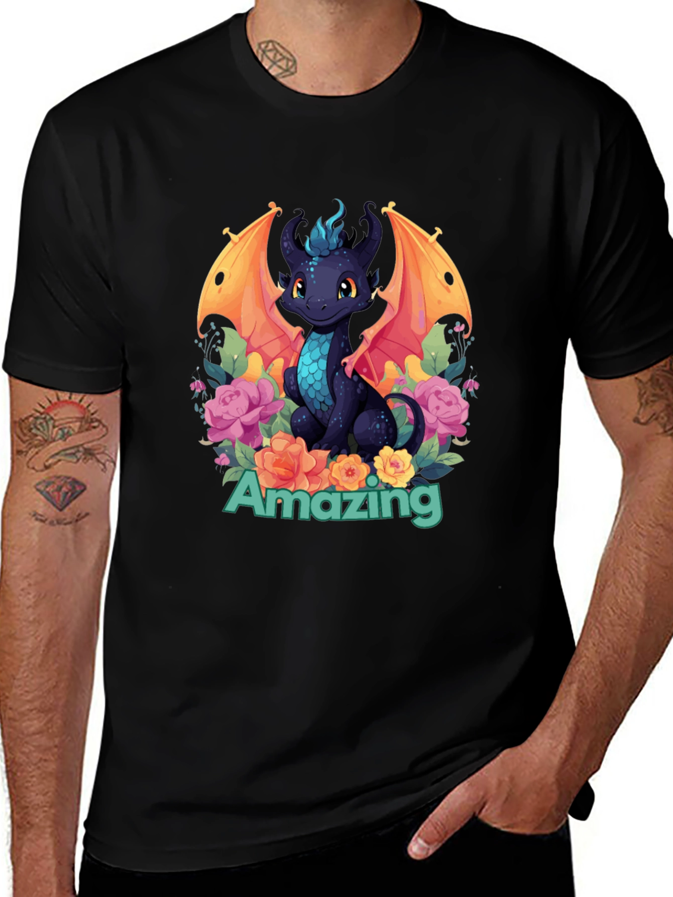 Variant 27 of Amazing Dragon T-Shirt - Black Graphic Tee