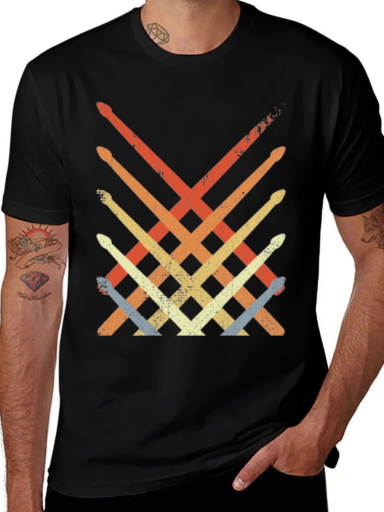 Variant 27 of Retro Drum Sticks T-Shirt - Musician Style