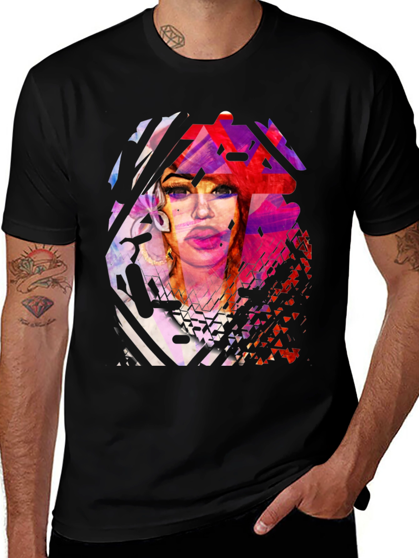 Variant 4 of Abstract Portrait Graphic Print Black T-Shirt