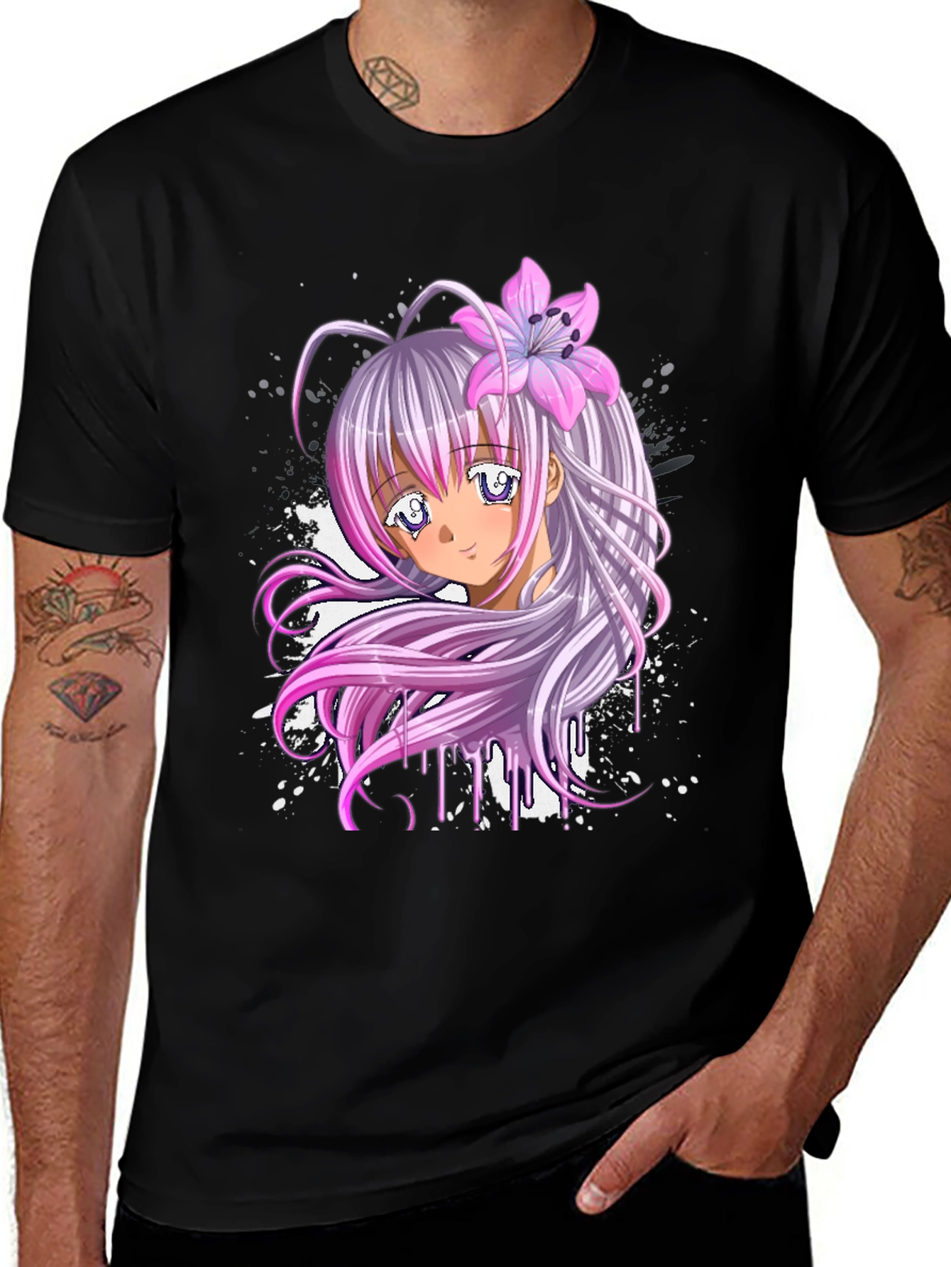 Variant 4 of Anime Girl Graphic Black T-Shirt