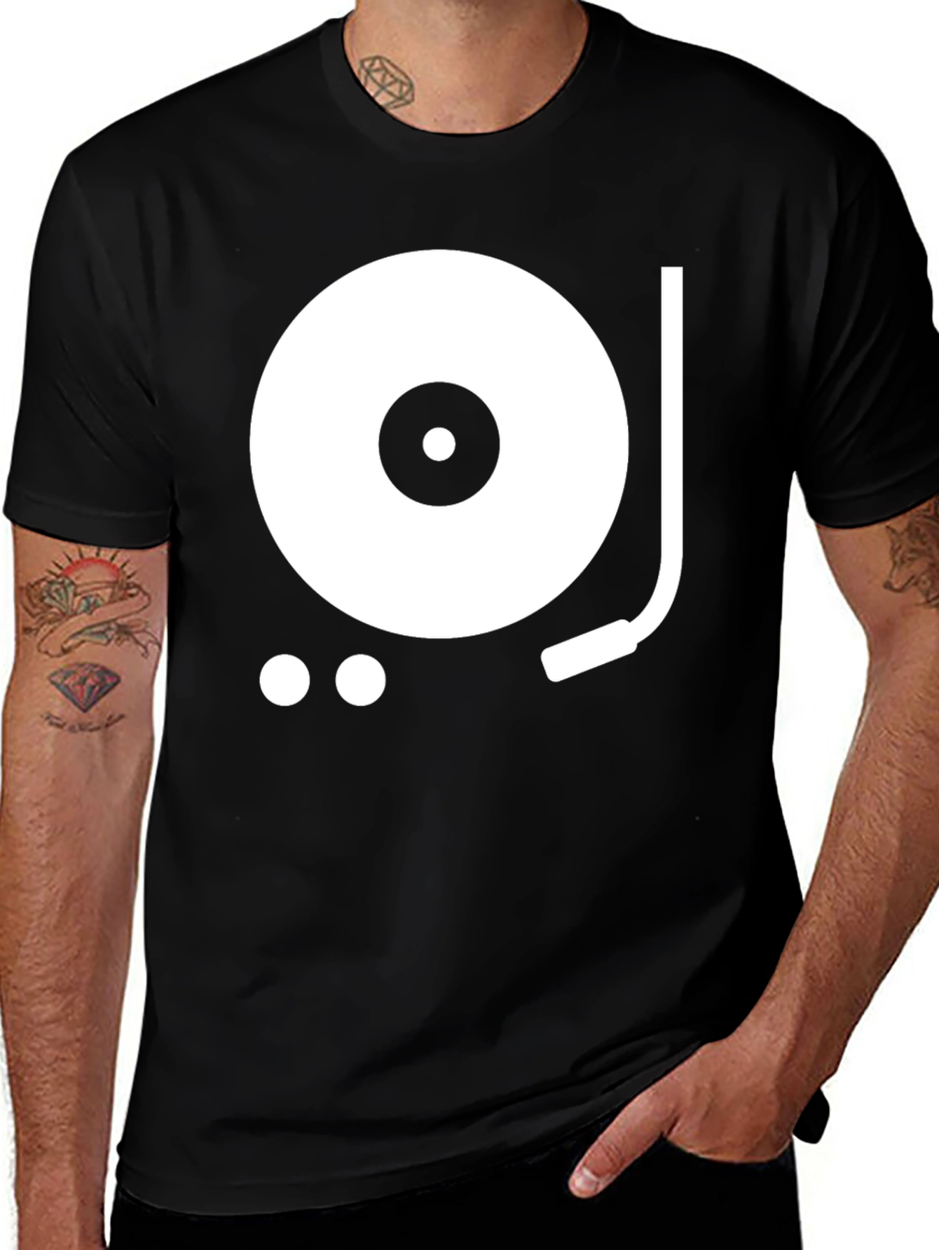 Variant 17 of Retro Turntable Graphic Tee - Black Cotton T-Shirt