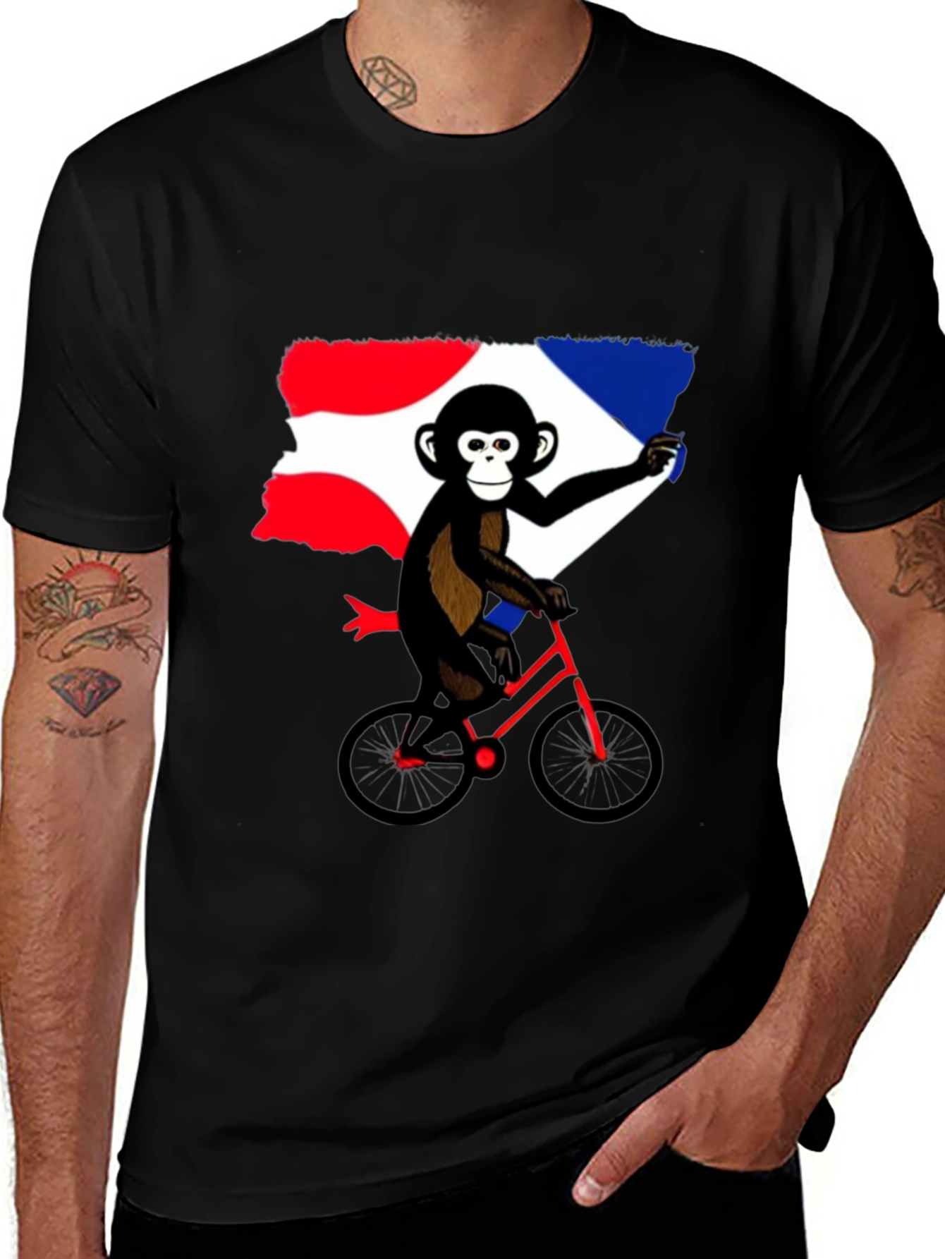 Variant 16 of Monkey Riding Bike Puerto Rico Flag T-Shirt