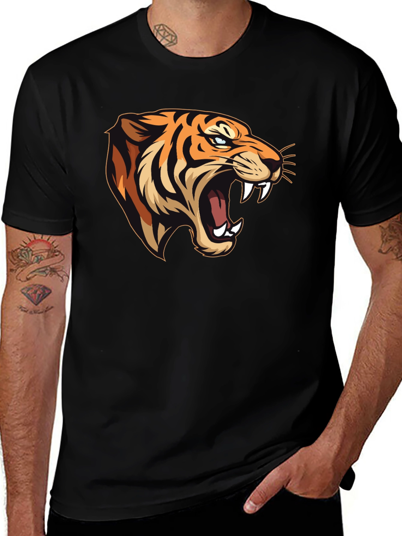 Black Fierce Tiger Graphic Tee - Men's Black T-Shirt main image