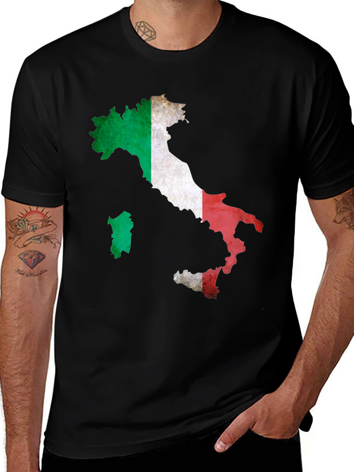 Italy Flag Map Graphic Black T-Shirt