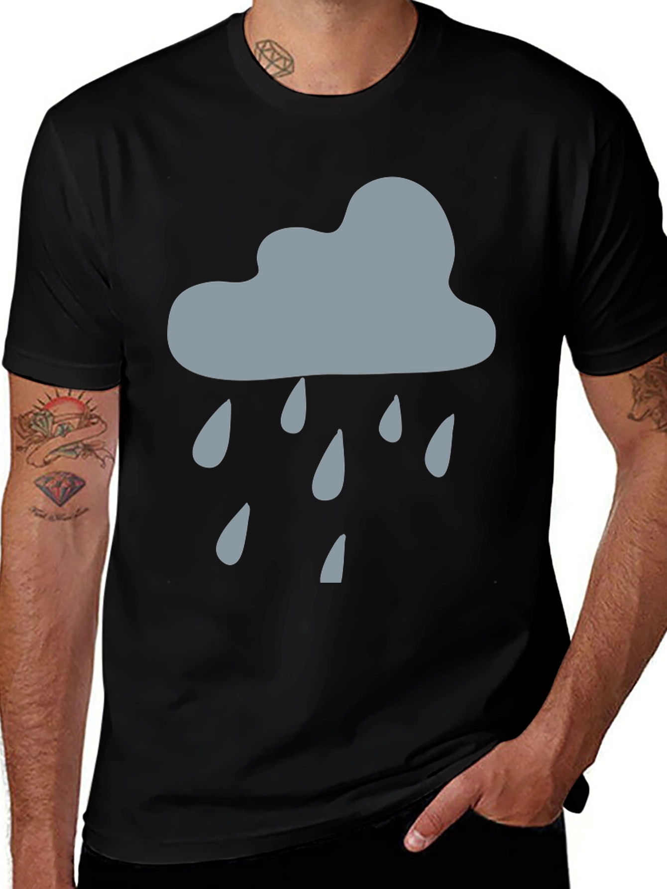 Variant 3 of Rainy Day Cloud Graphic Tee - Black Cotton T-Shirt