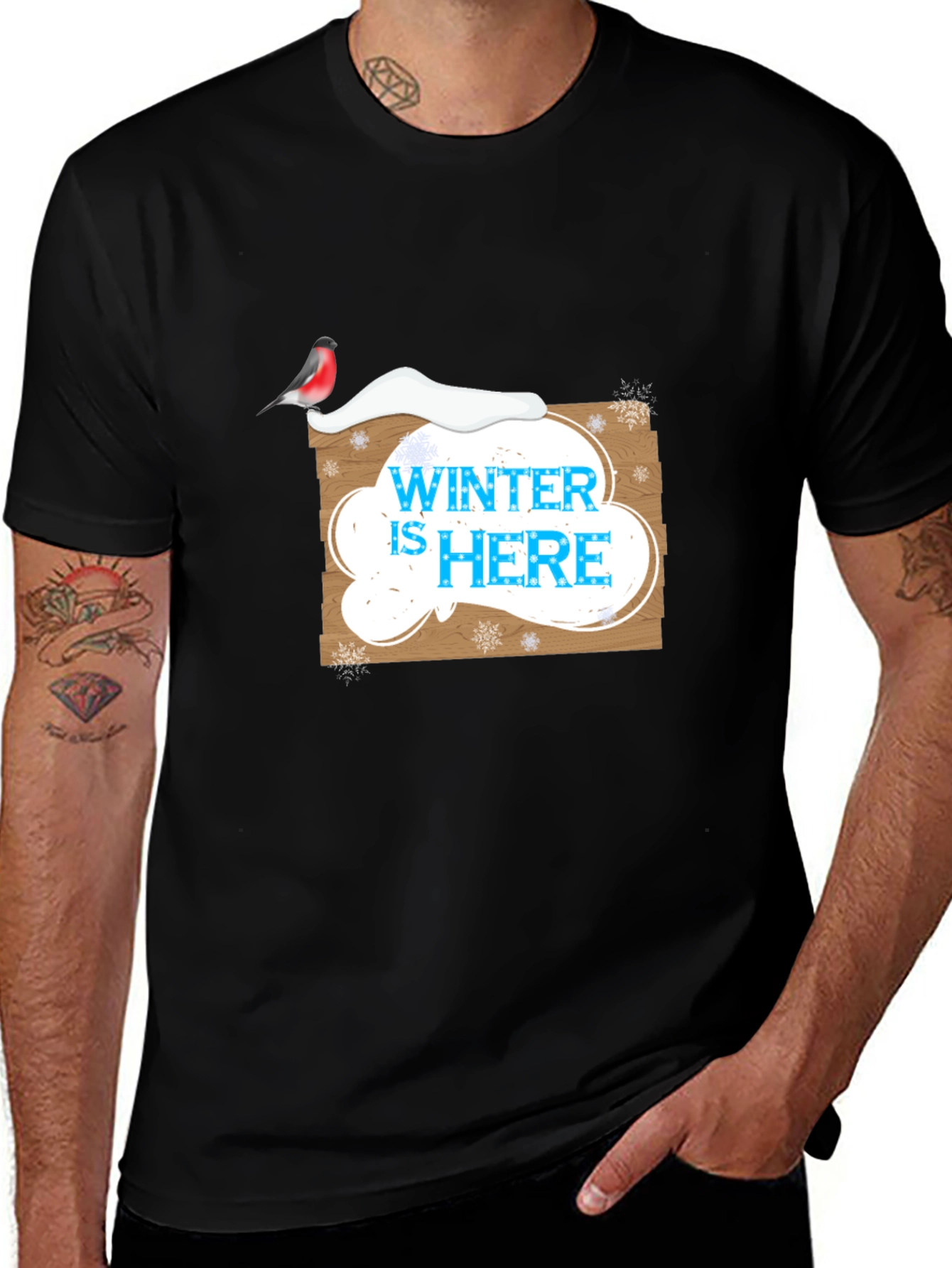 Variant 27 of Winter is Here Graphic Print Black T-Shirt