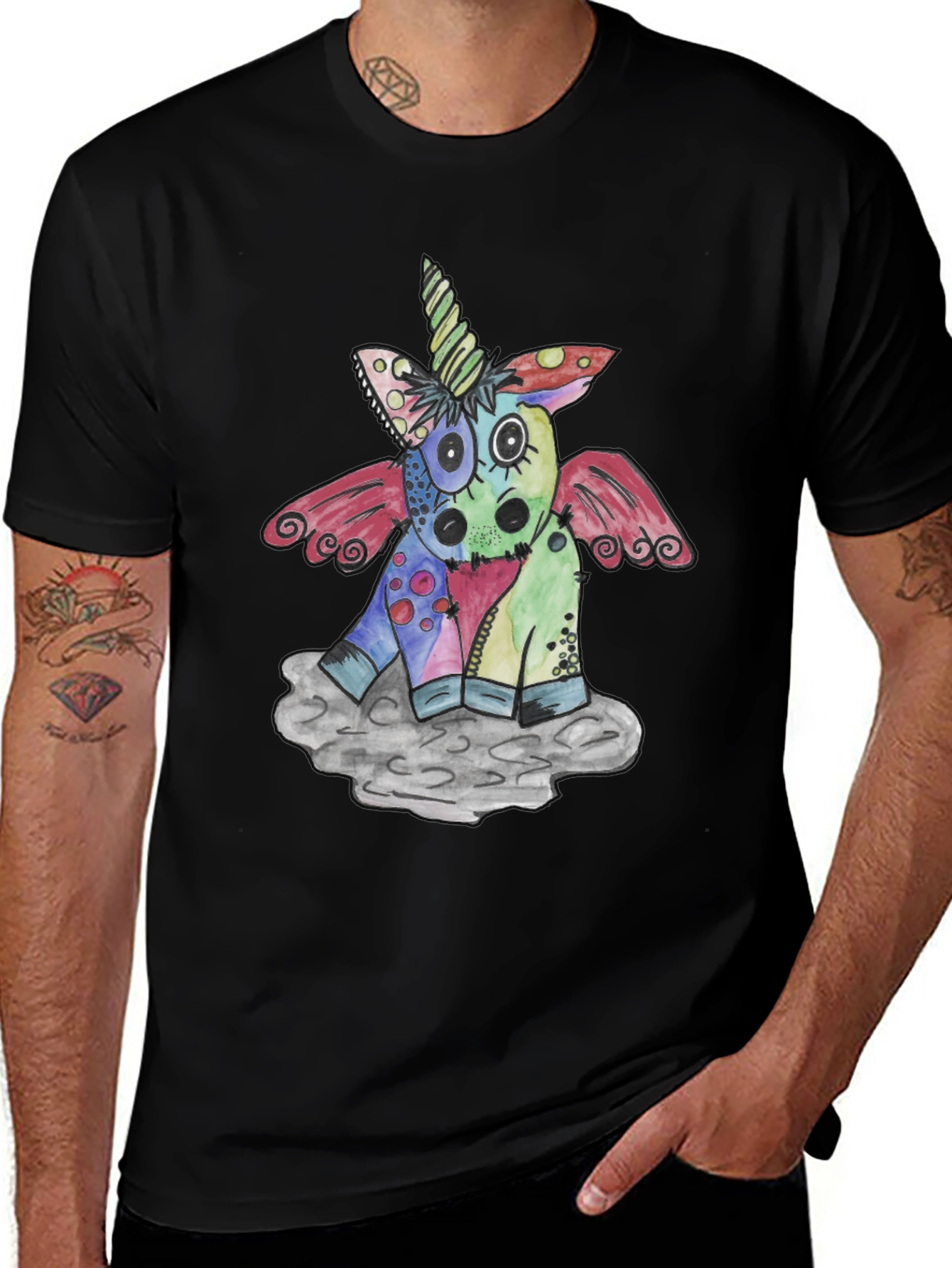 Black Whimsical Unicorn Graphic T-Shirt - Unique Design main image