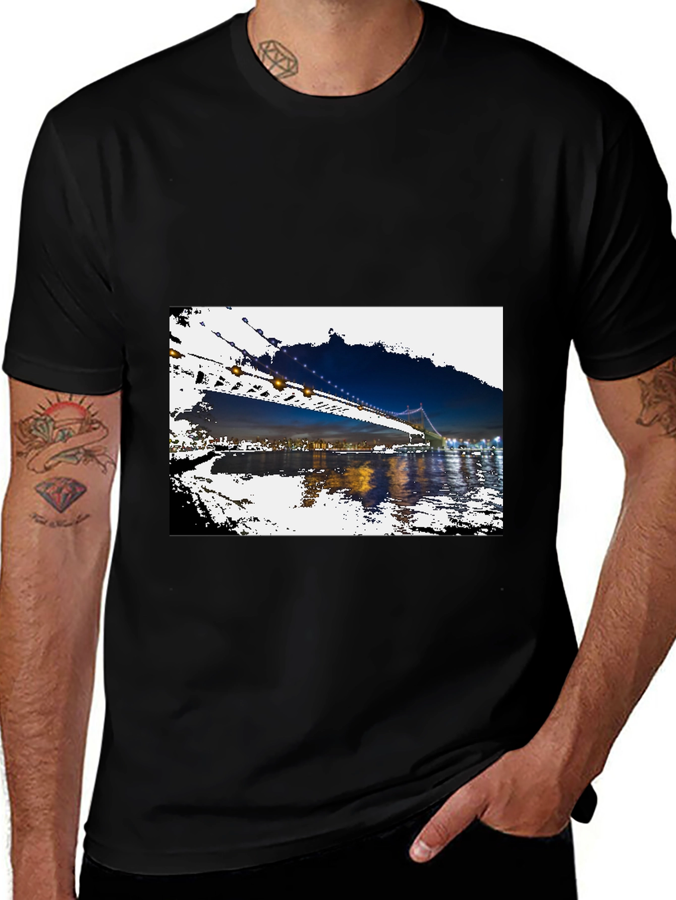 Variant 26 of Night Bridge Print Black T-Shirt