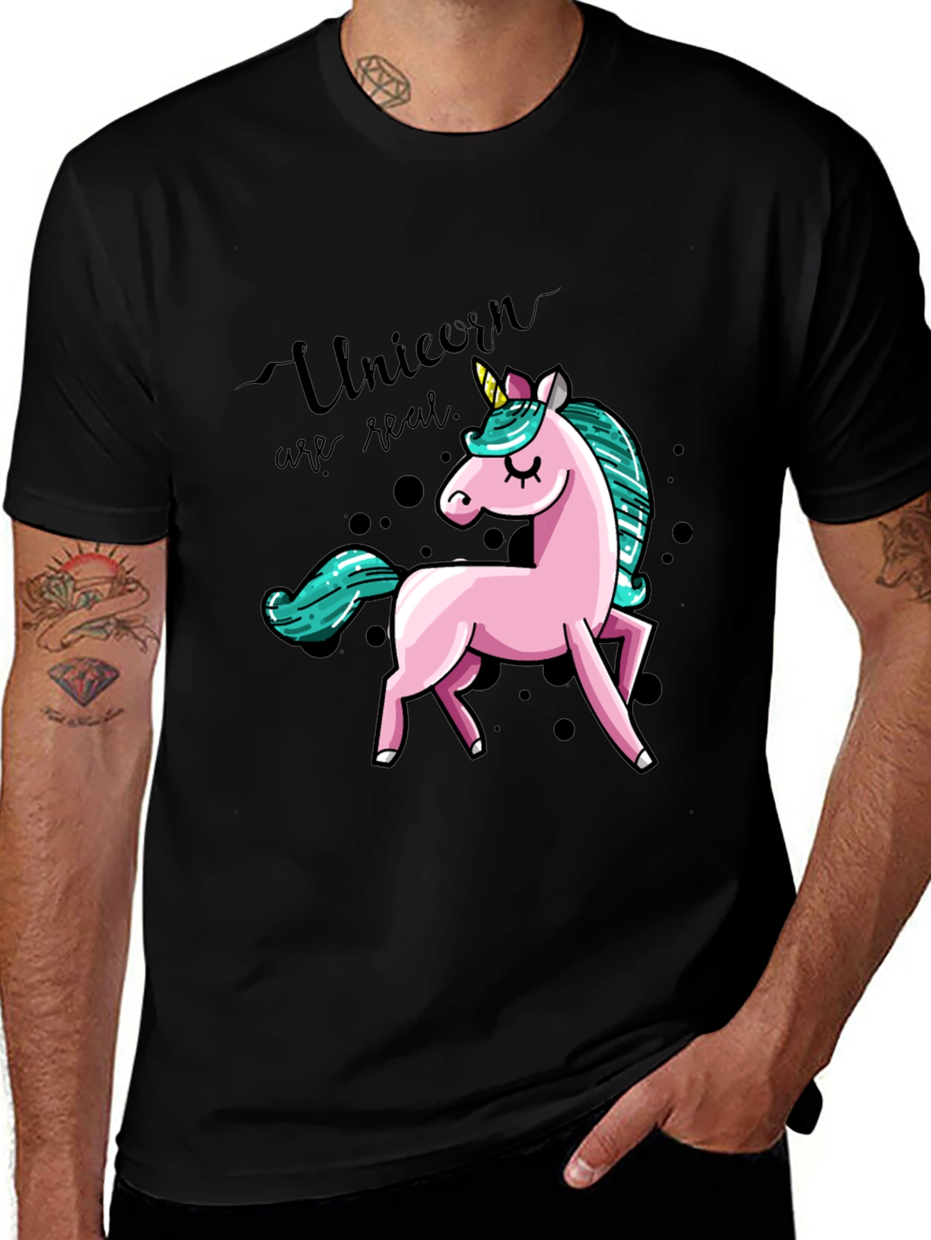Unicorn Graphic Print T-Shirt - Black