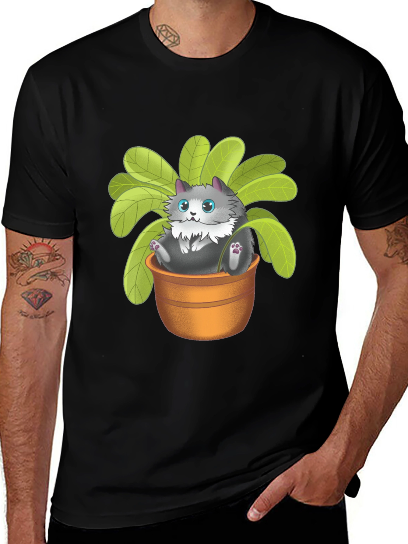 Variant 15 of Cute Cat Plant Pot Graphic T-Shirt - Unisex