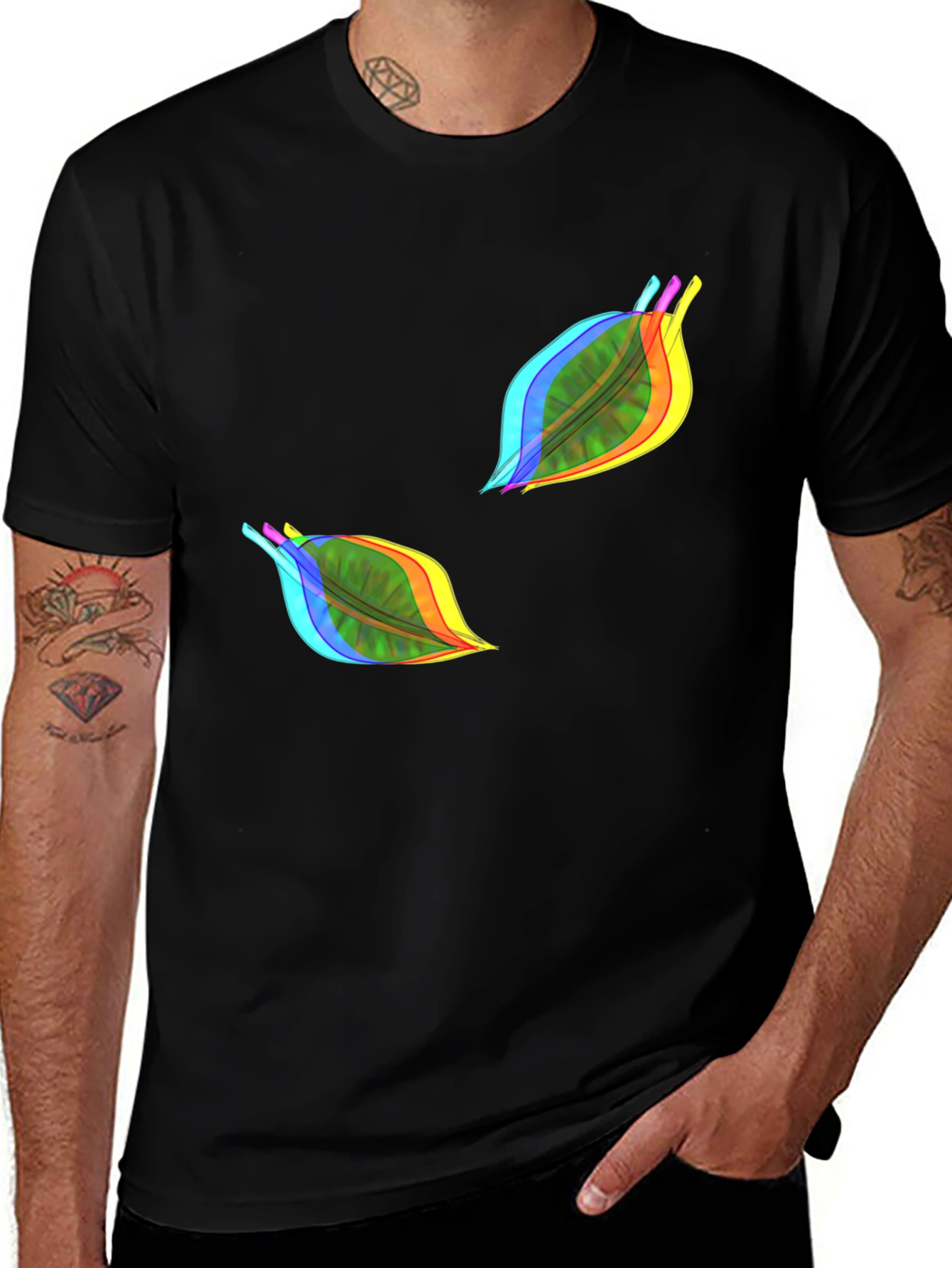 Variant 20 of Vibrant Leaf Print Black T-Shirt