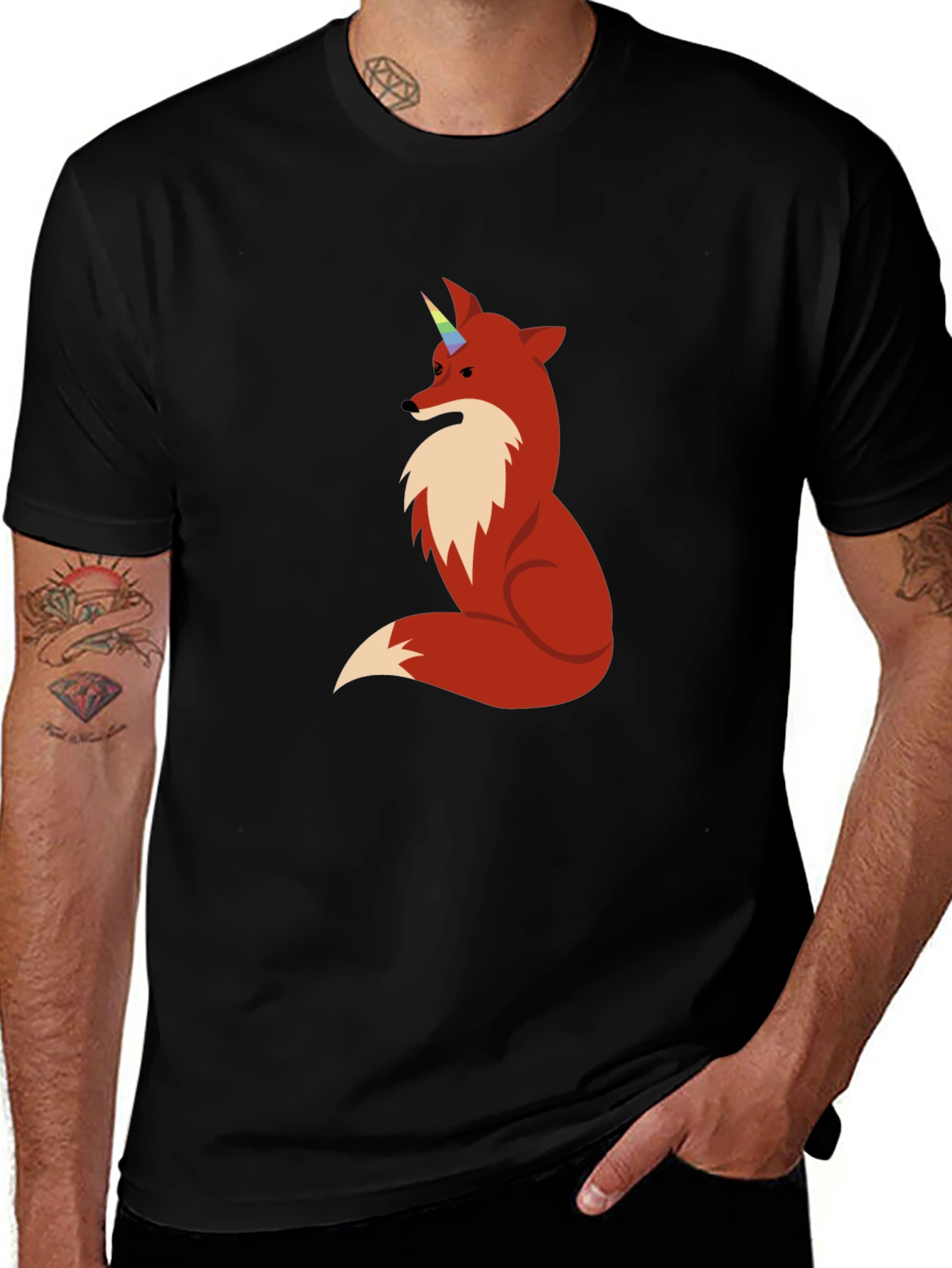 Variant 29 of Unicorn Fox Graphic Tee - Men's Black T-Shirt